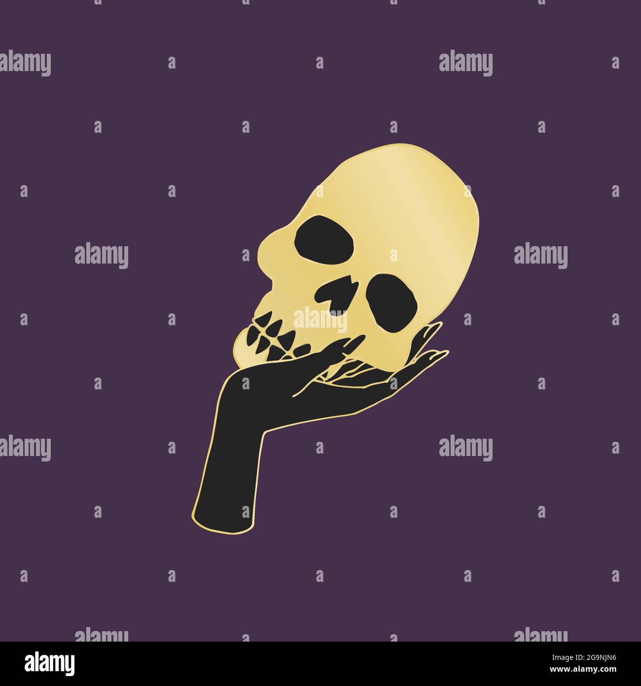 Vintage Mystic female Hand holding human skull. Stock Vector