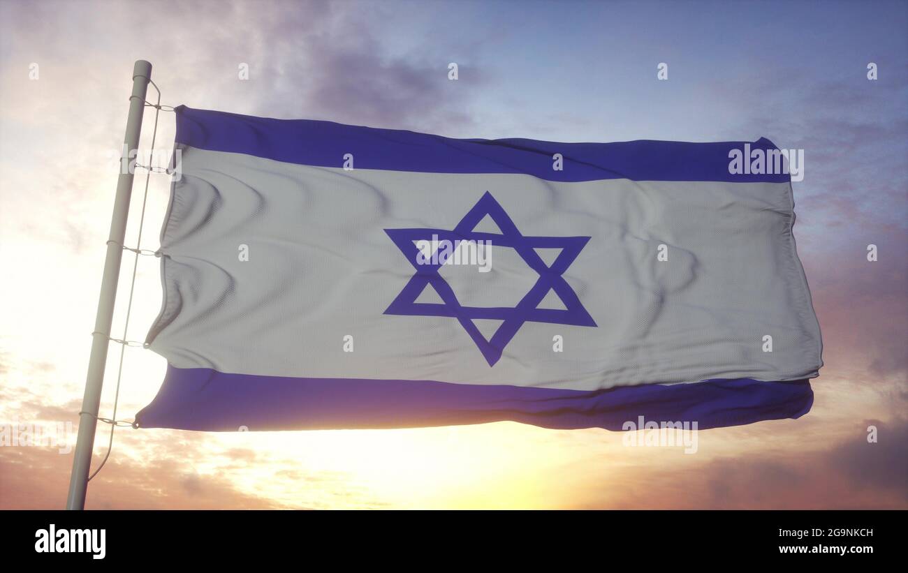 Israel flag waving in the wind. National flag of Israel. 3d rendering ...