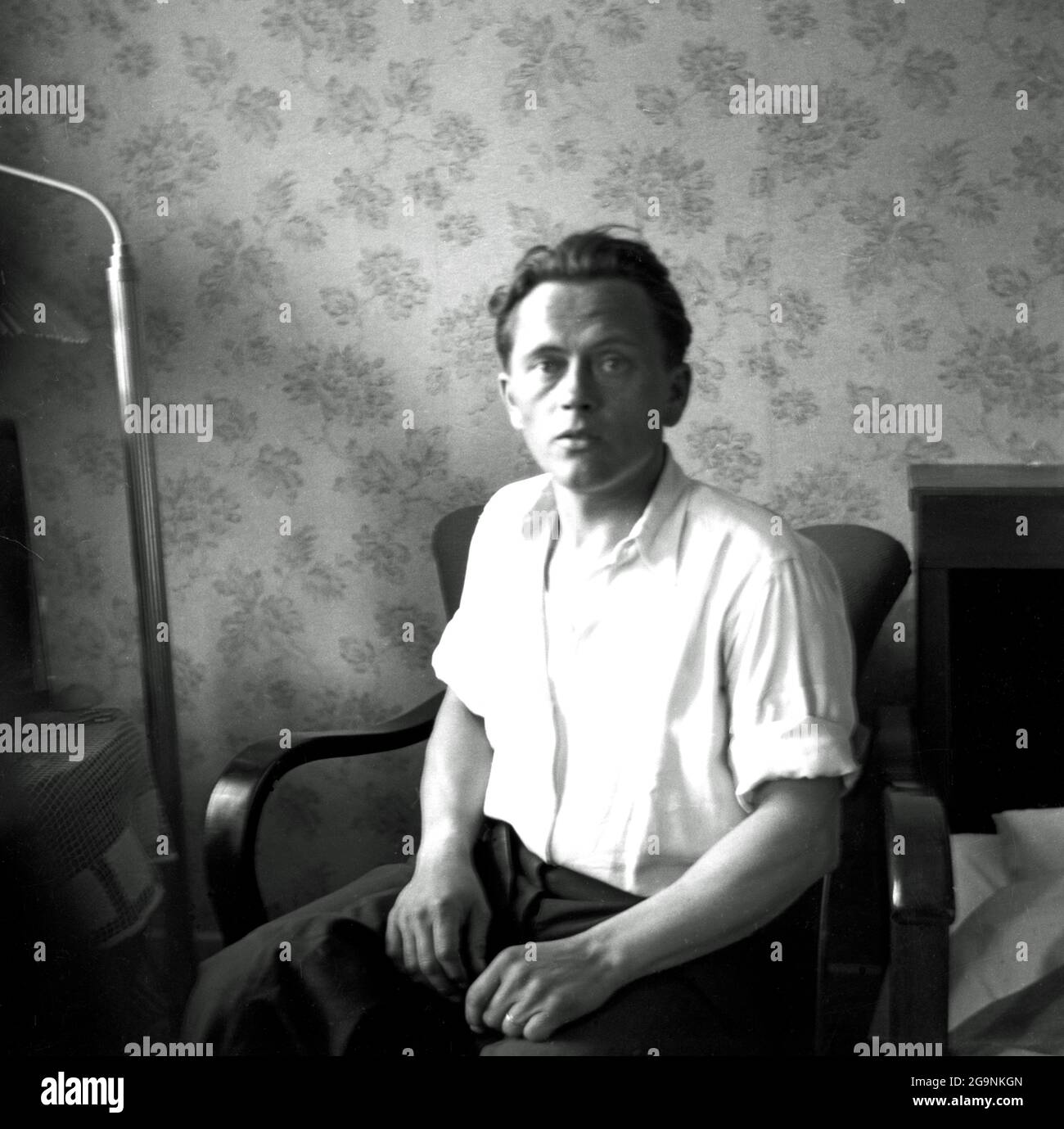 young man, around 30 years old, after war and war captivity, Hamburg, beginning of the 1950th , EDITORIAL-USE-ONLY Stock Photo