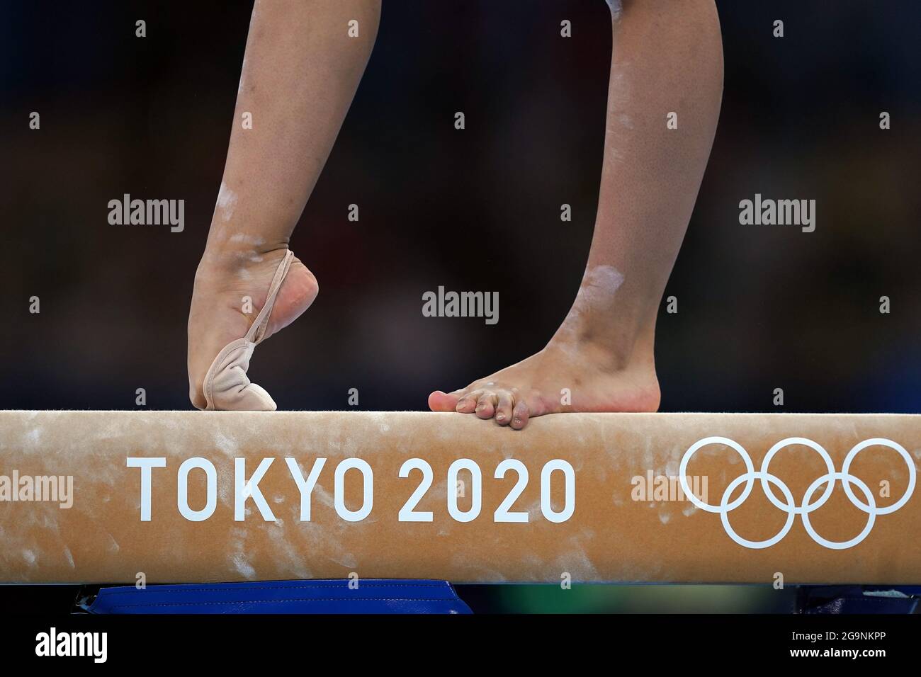 Close up of the balance beam in use during the Women's Team Final at ...