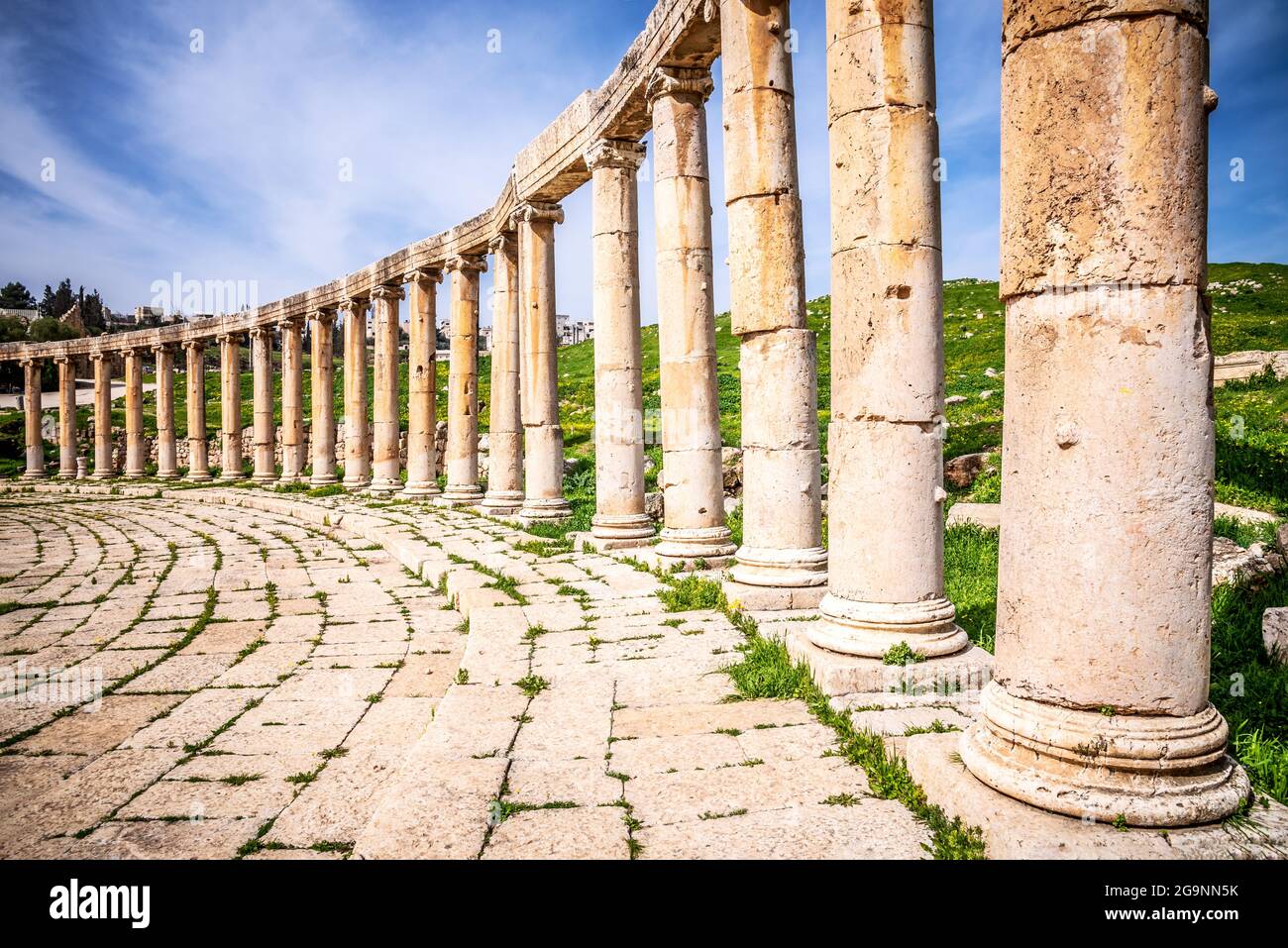 Jerash, Jordan - Columns in ancient Roman city of Gerasa, modern Jerash in Middle Eastern Stock Photo