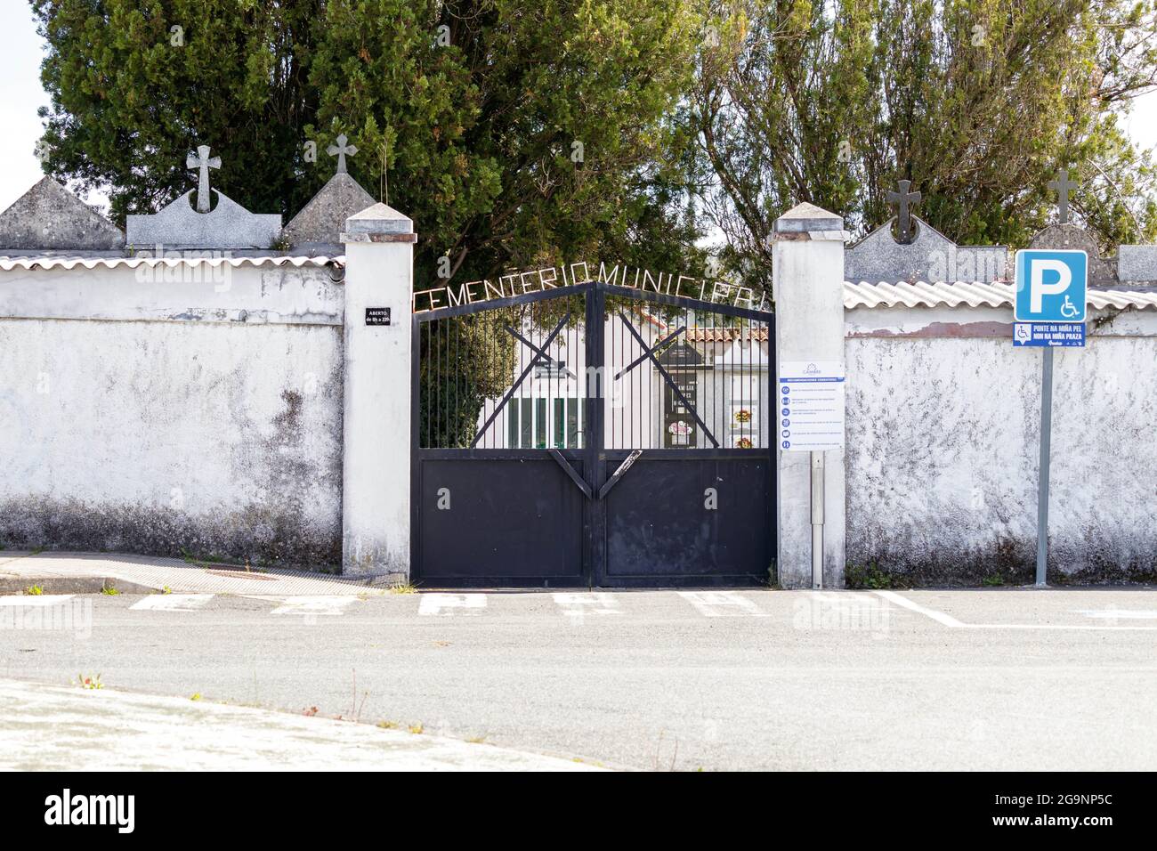 Cambre, Spain - April 12 2021: Entrance to municipal cemetery in Cambre La Coruna Spain Stock Photo