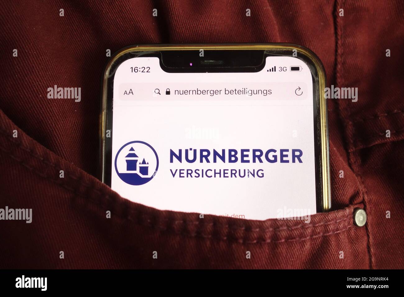 KONSKIE, POLAND - July 22, 2021: Nurnberger Versicherung logo displayed on mobile phone Stock Photo