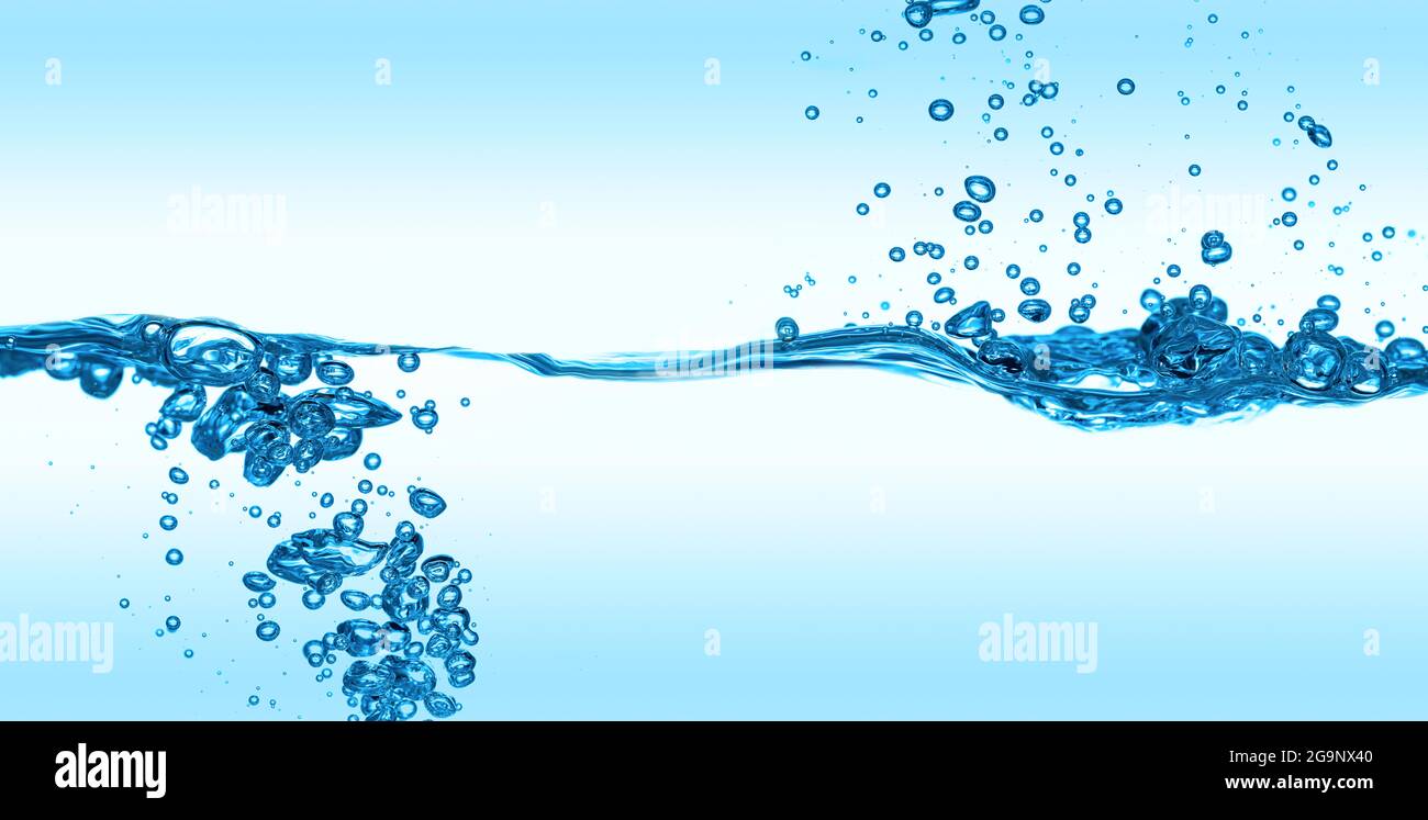 Blue water splash wave surface with bubbles of air Stock Photo - Alamy