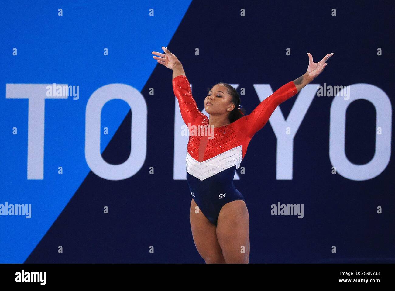 Tokyo Japan 27th July 21 Jordan Chiles Of The United States Performs Her Floor Exercise Routine During The Women S Artistic Gymnastics Team All Around Final At The Summer Olympic Games At The