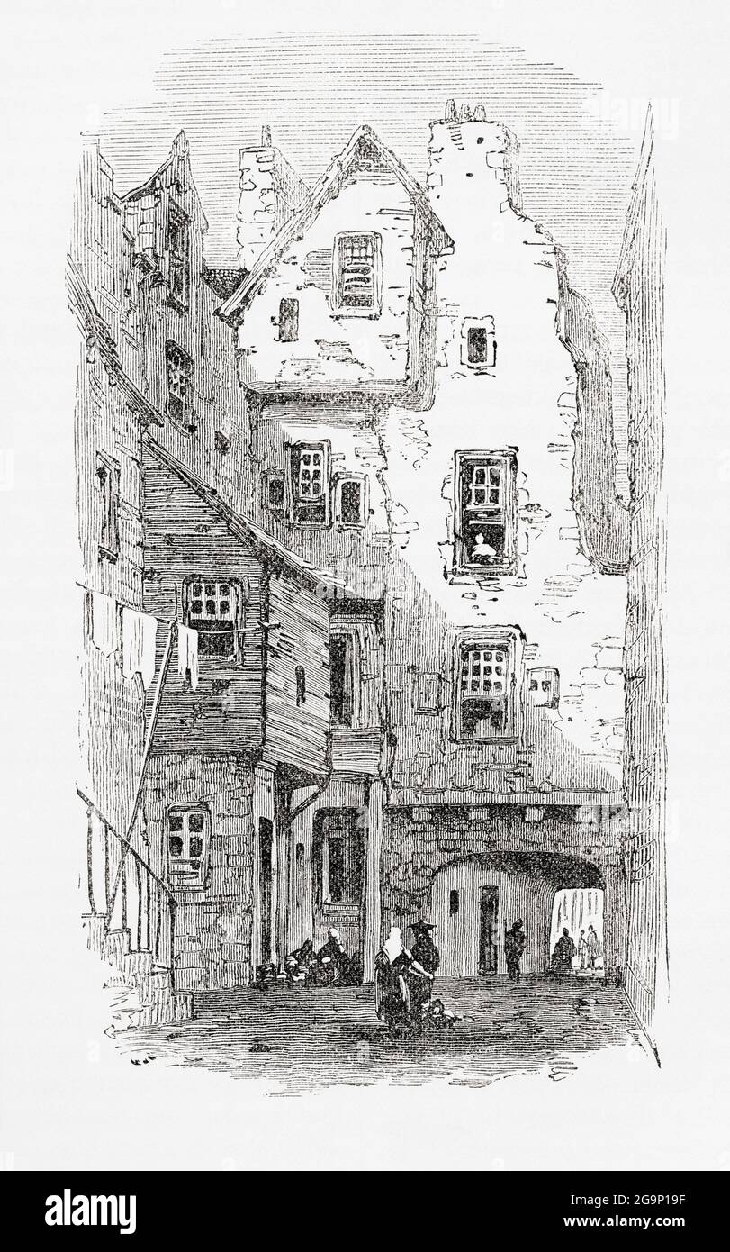 An old close, Canongate, Edinburgh, Scotland, seen here in the 19th century.  From Picturesque Scotland Its Romantic Scenes and Historical Associations, published c.1890. Stock Photo