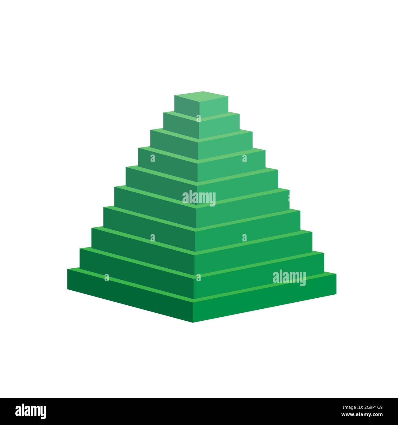 pyramid scheme 10 ten steps. vector hierarchy level chart graph, green