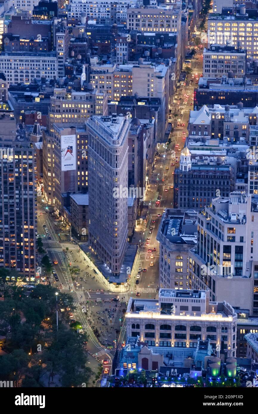 view of the flat iron district at night from the empire state building Stock Photo