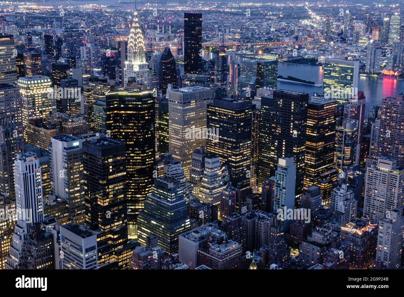 view of manhattan at night from the empire state building Stock Photo