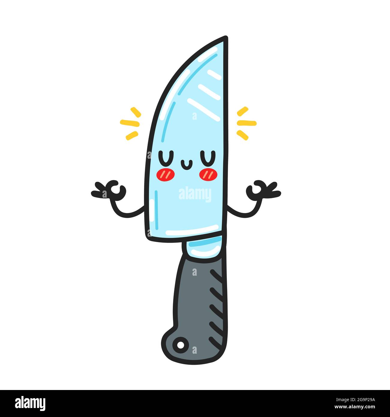 Cute funny kitchen chef knife character meditate. Vector flat cartoon kawaii character illustration icon. Isolated on white background. Chef cooking knife cartoon character concept Stock Vector