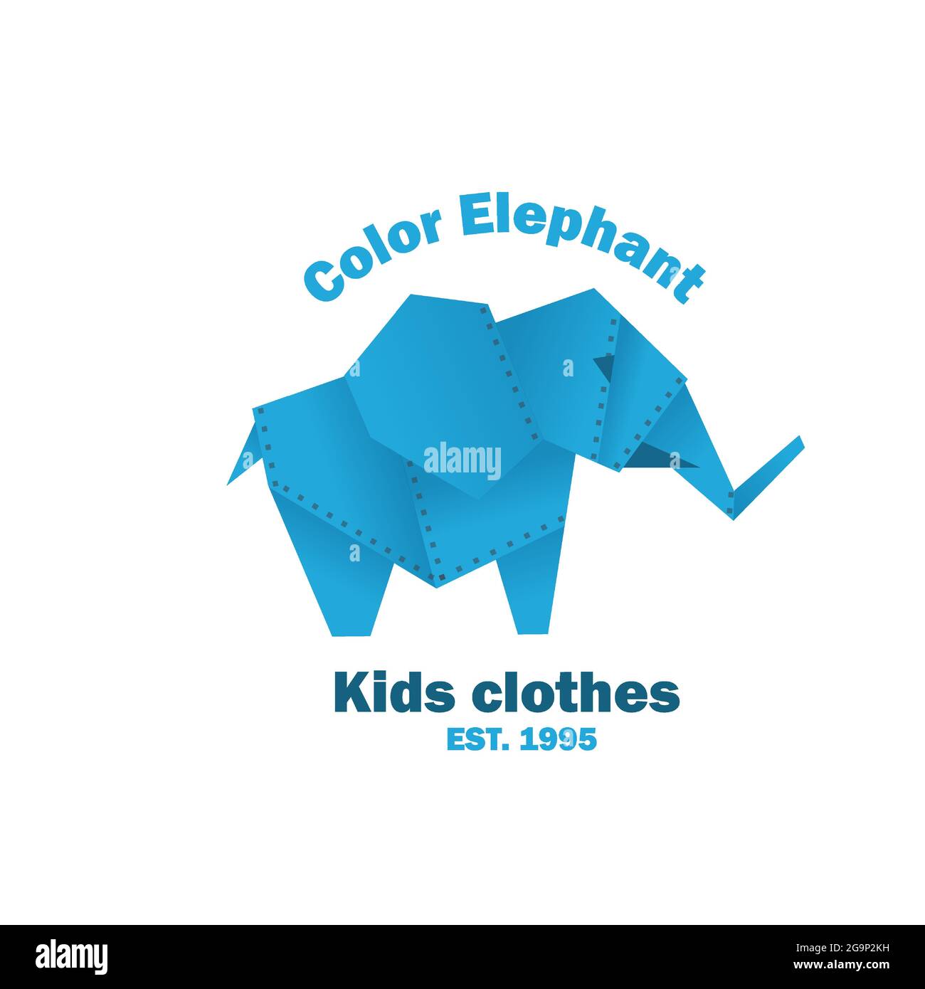 Blue Elephant. Premade Logo. Fun Color Animal. Zoo Steampunk style