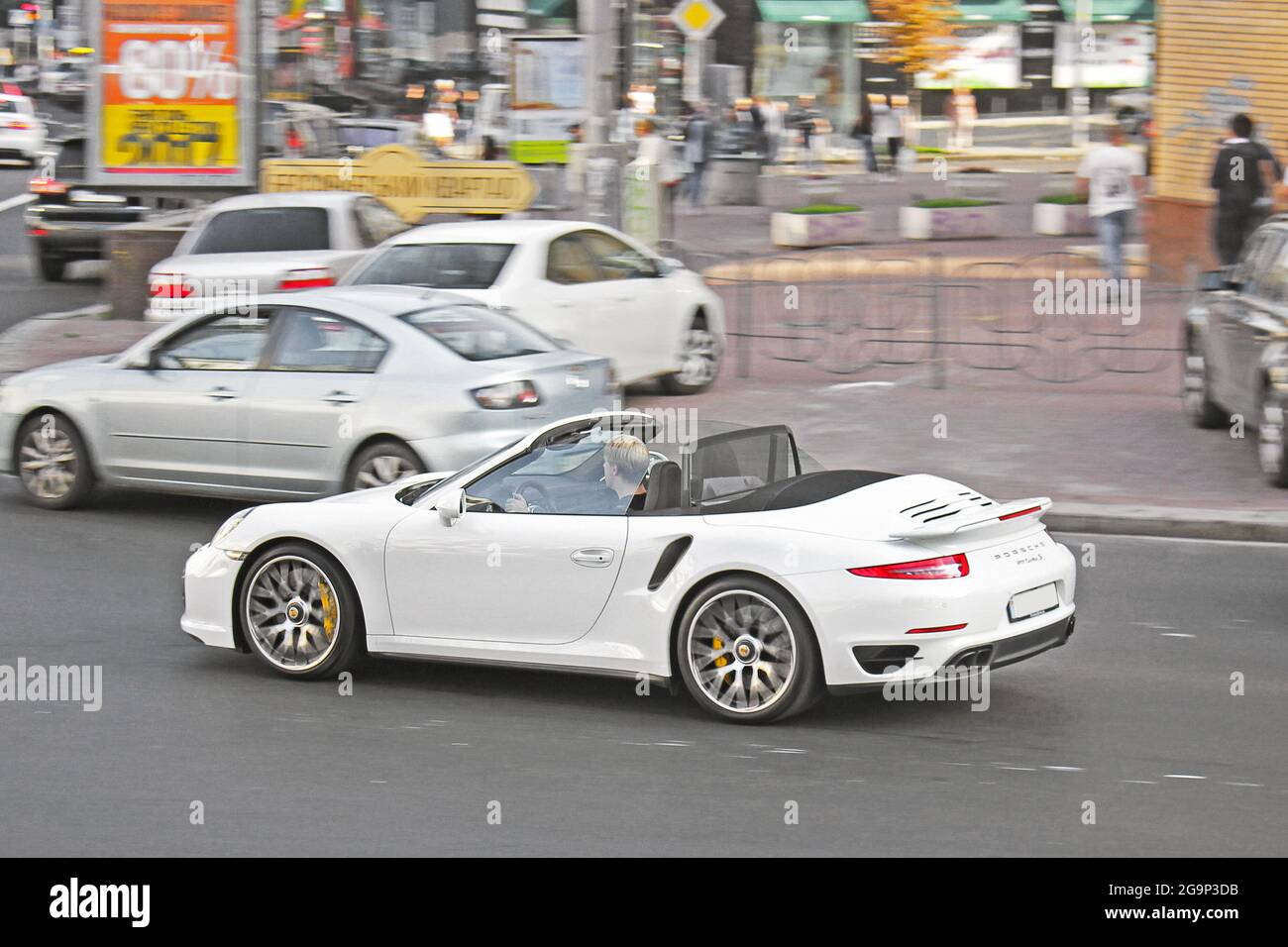 Kiev Ukraine September 3 17 White Convertible In Motion Porsche 911 Turbo S Cabriolet 991 In Motion Stock Photo Alamy