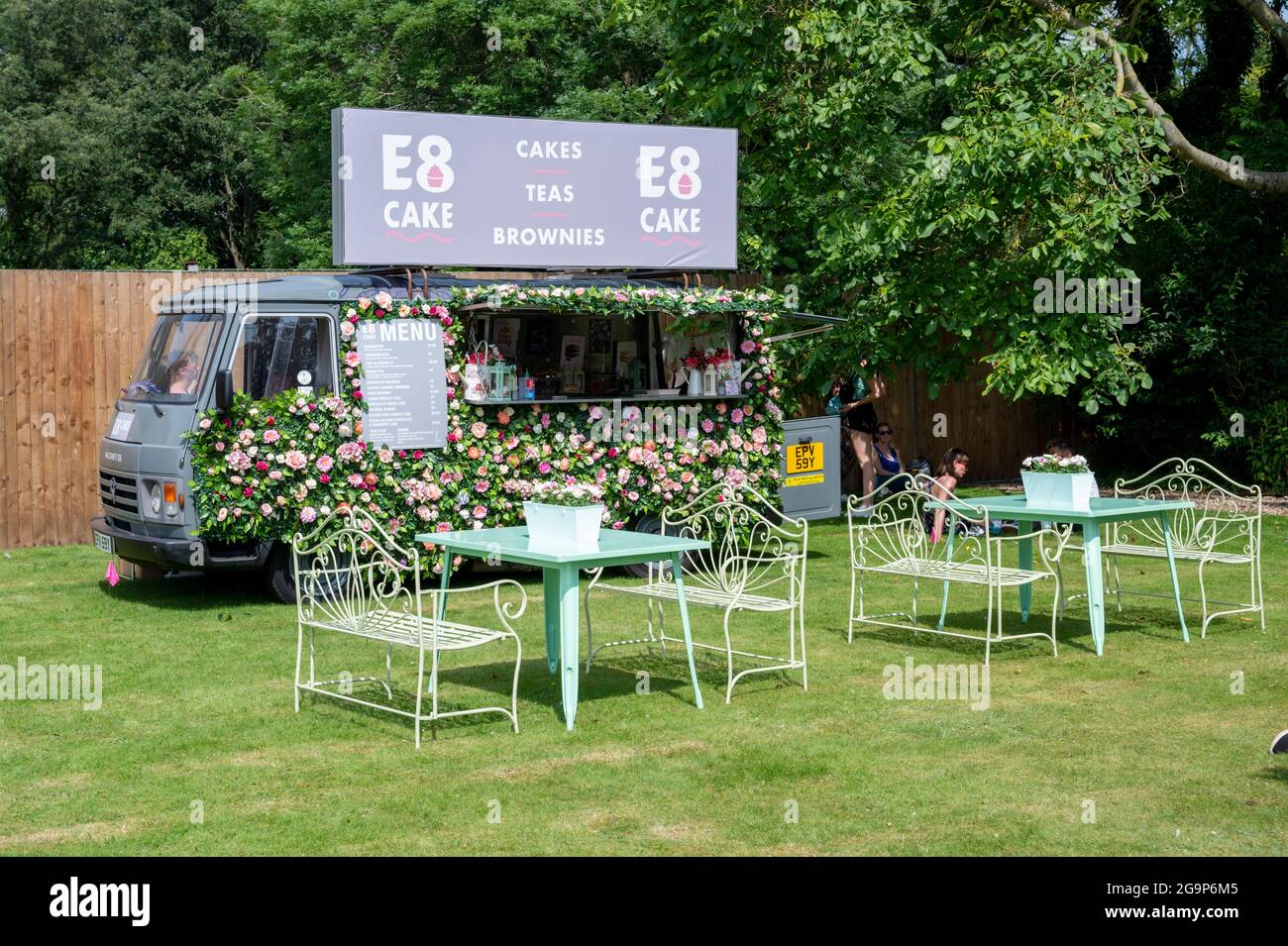 The E8 Cake tea and brownie bar at Standon Calling music festival 2021 Hertfordshire UK Stock Photo