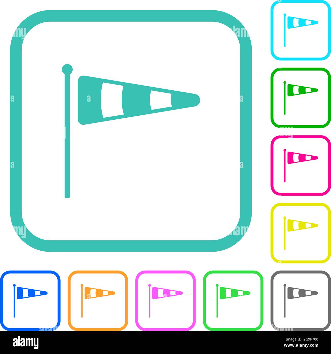 Windsock indicator solid vivid colored flat icons in curved borders on white background Stock Vector