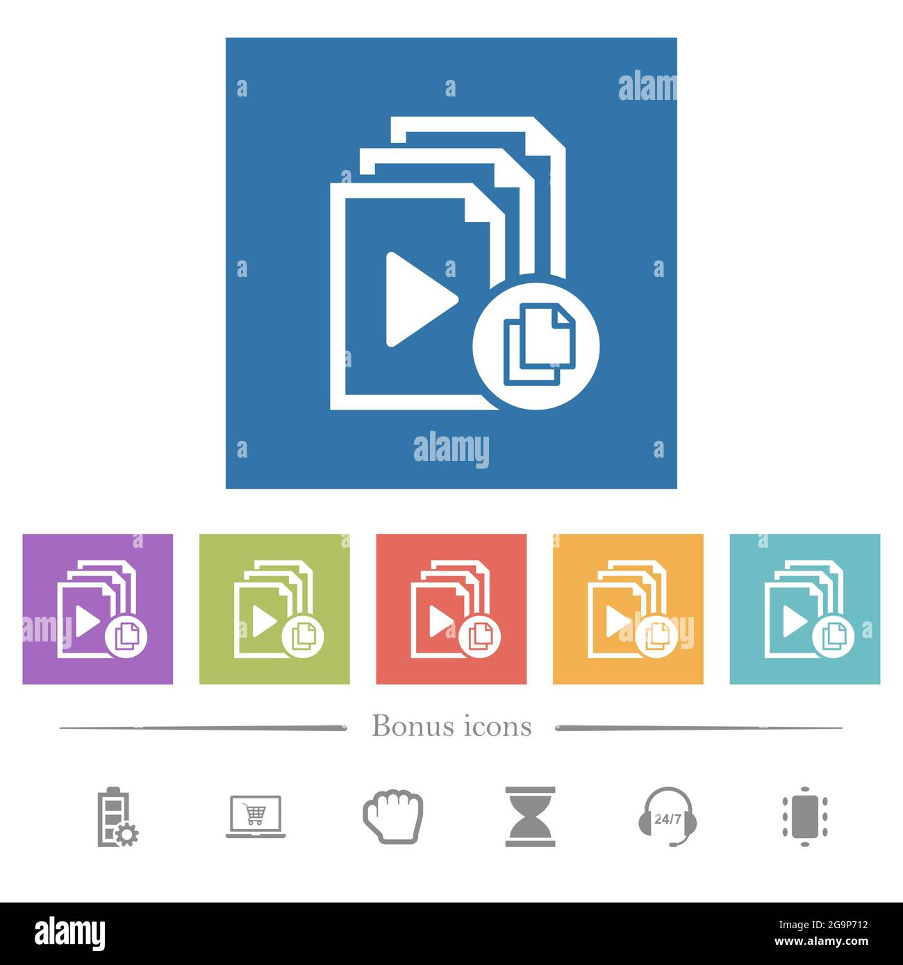 Copy playlist flat white icons in square backgrounds. 6 bonus icons ...