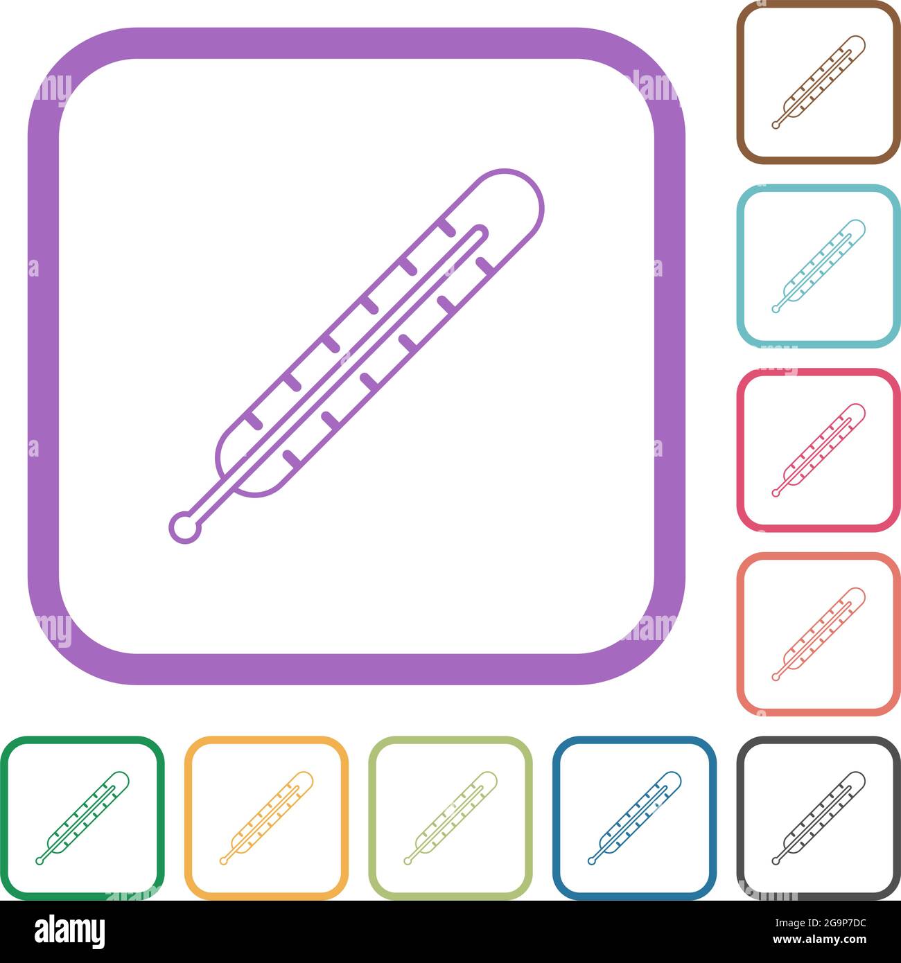 Digital thermometer simple icons in color rounded square frames on white background Stock Vector