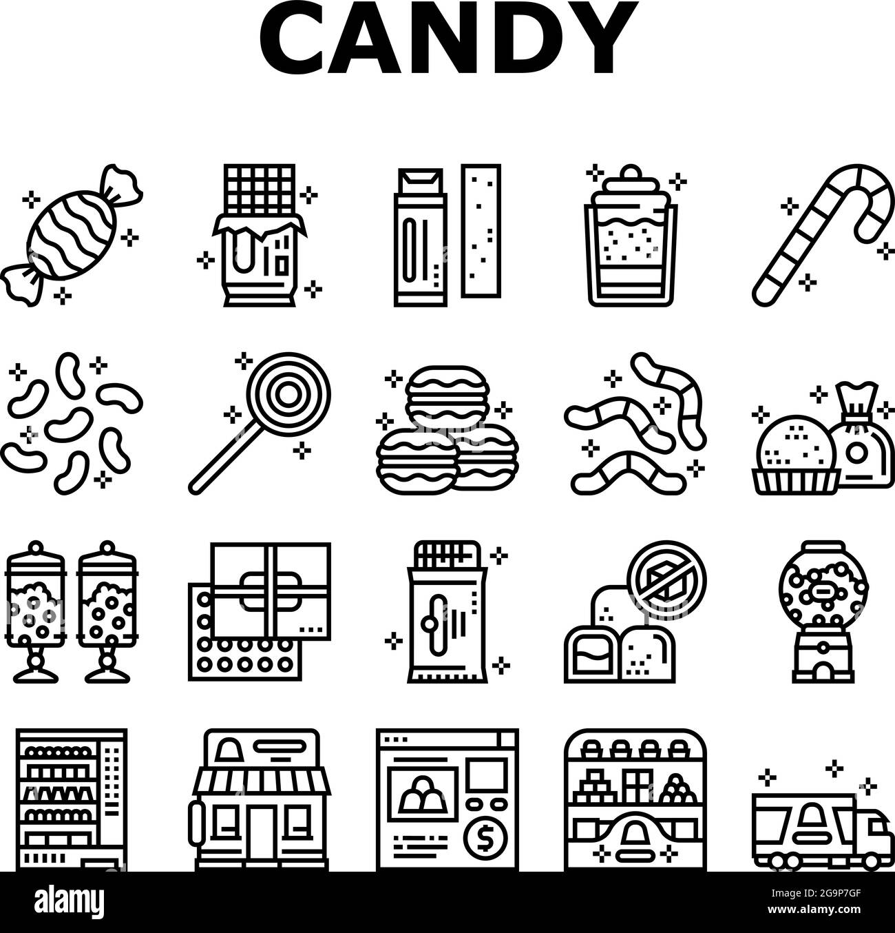 Candy Shop Product Collection Icons Set Vector Stock Vector