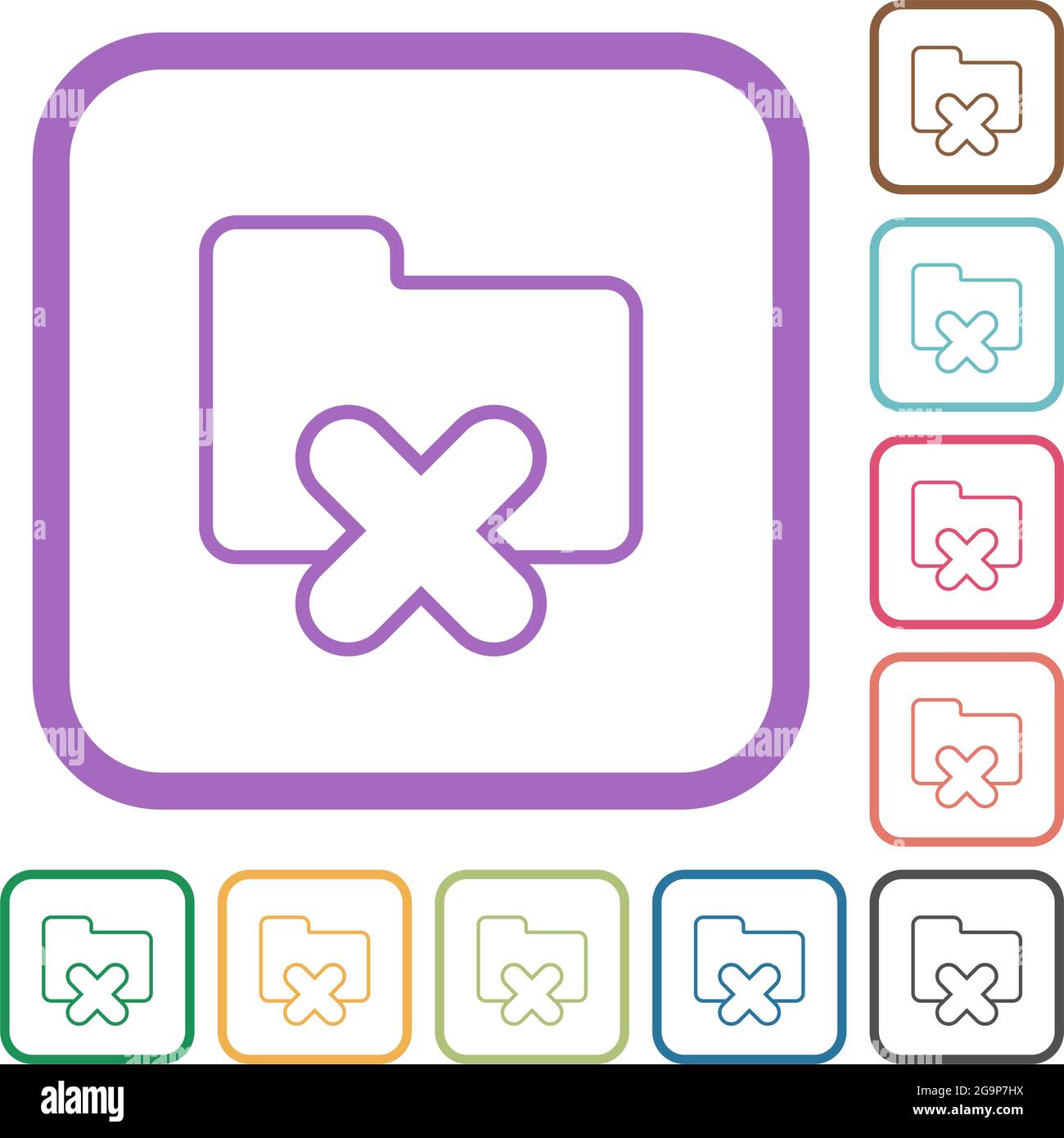 Cancel folder outline simple icons in color rounded square frames on ...
