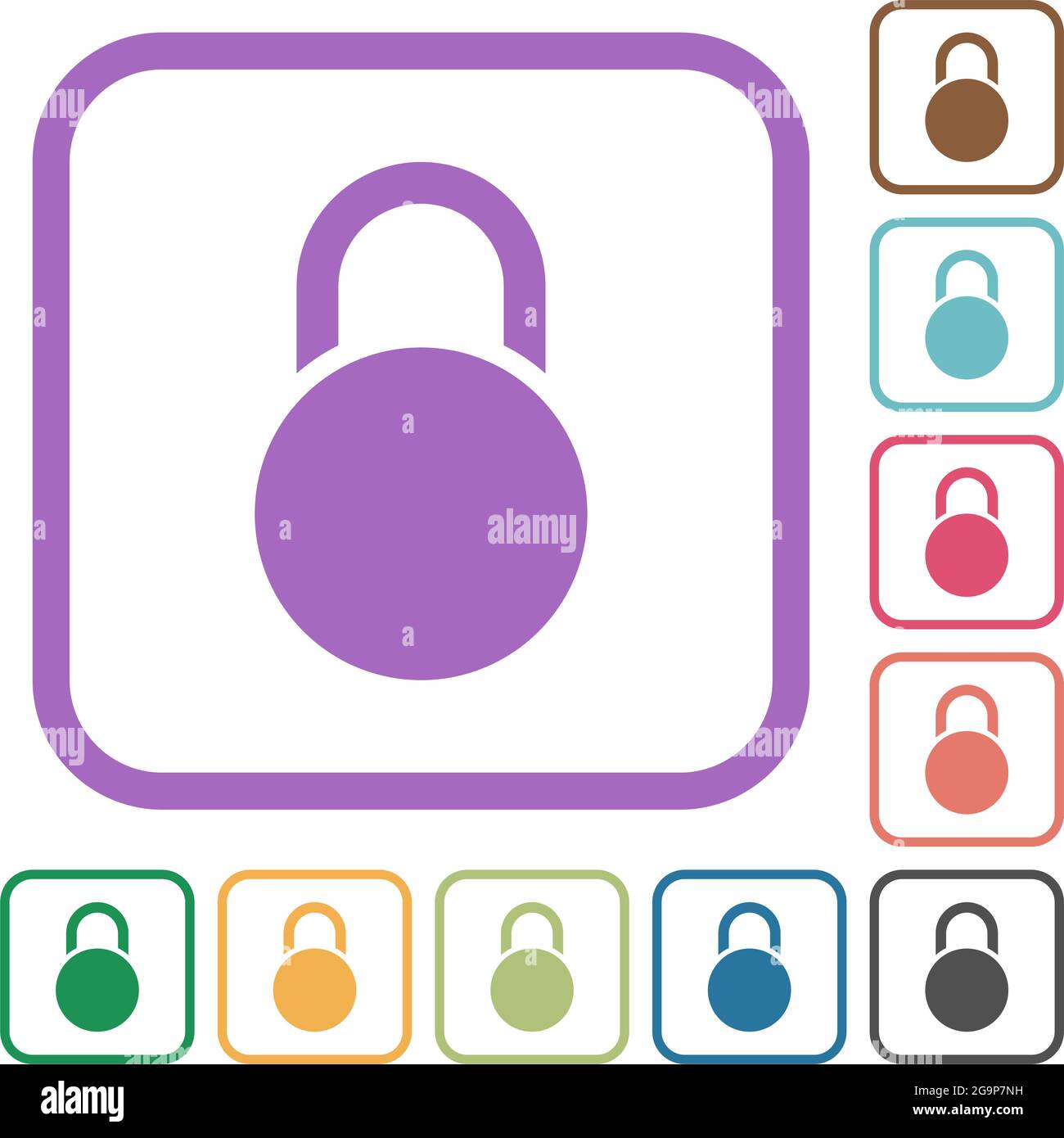 Locked round padlock simple icons in color rounded square frames on ...