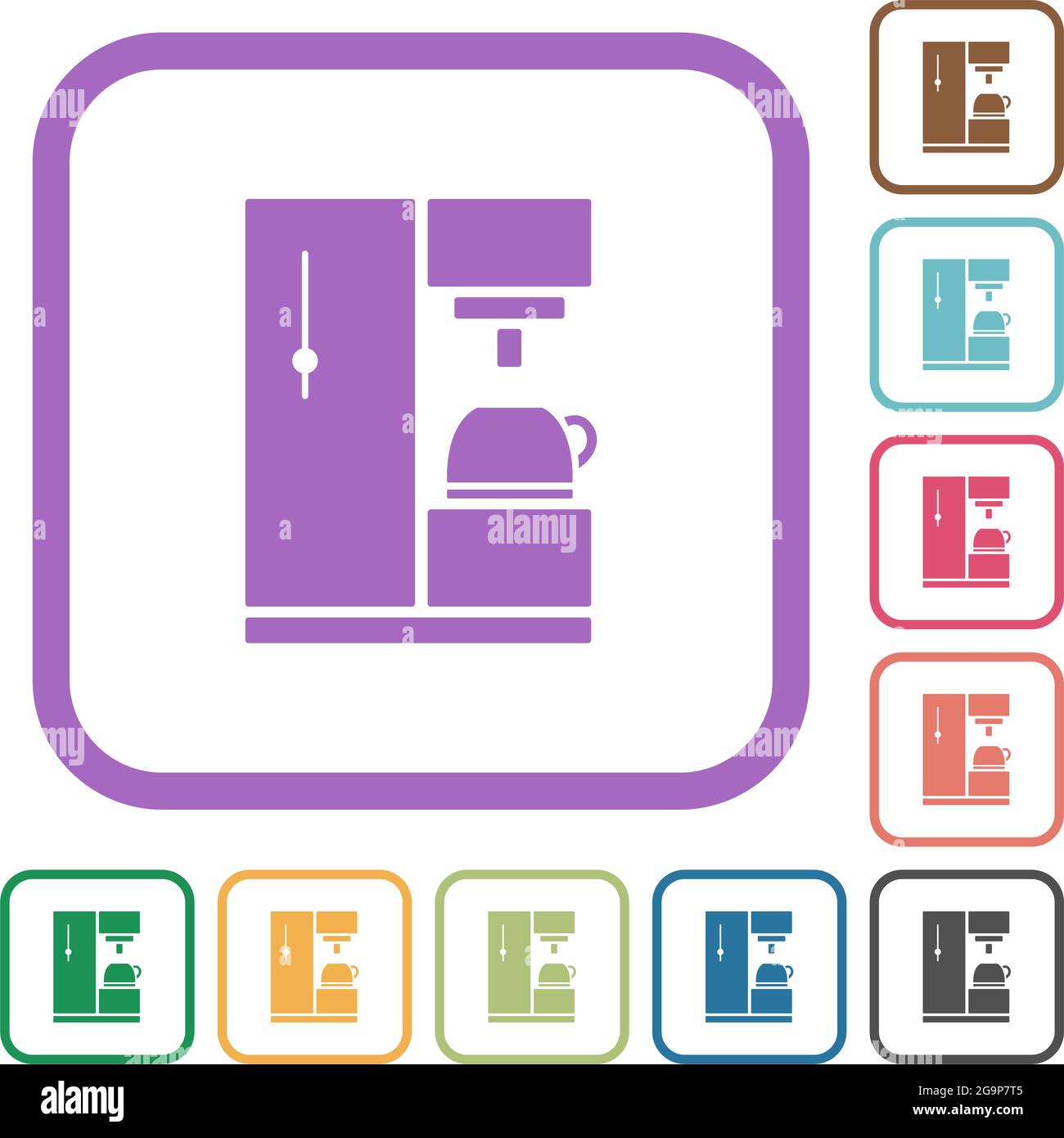 Coffee machine simple icons in color rounded square frames on white ...