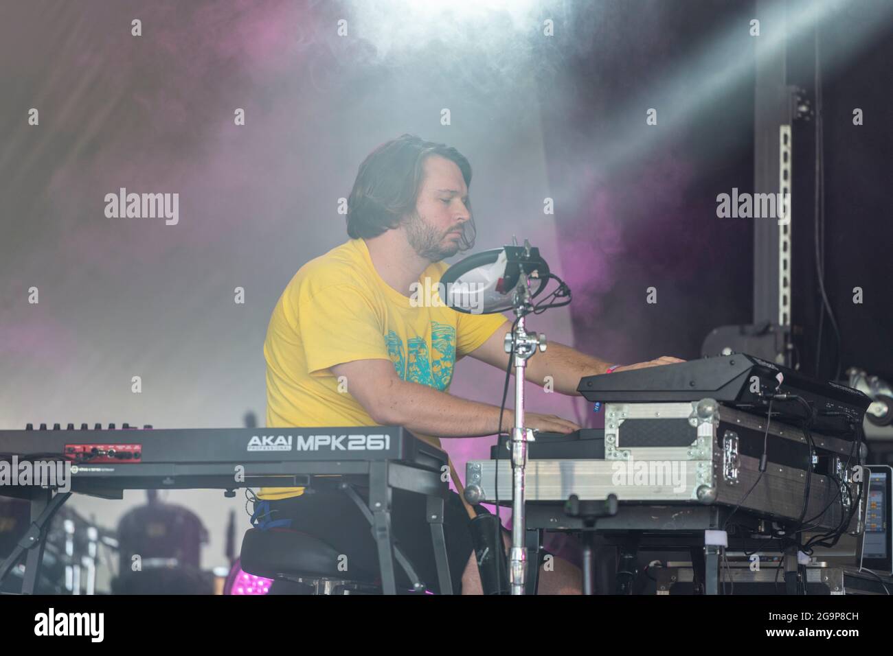 Peter Sené  playing keyboards with Everything Everything at Standon Calling music festival 2021 Hertfordshire UK Stock Photo
