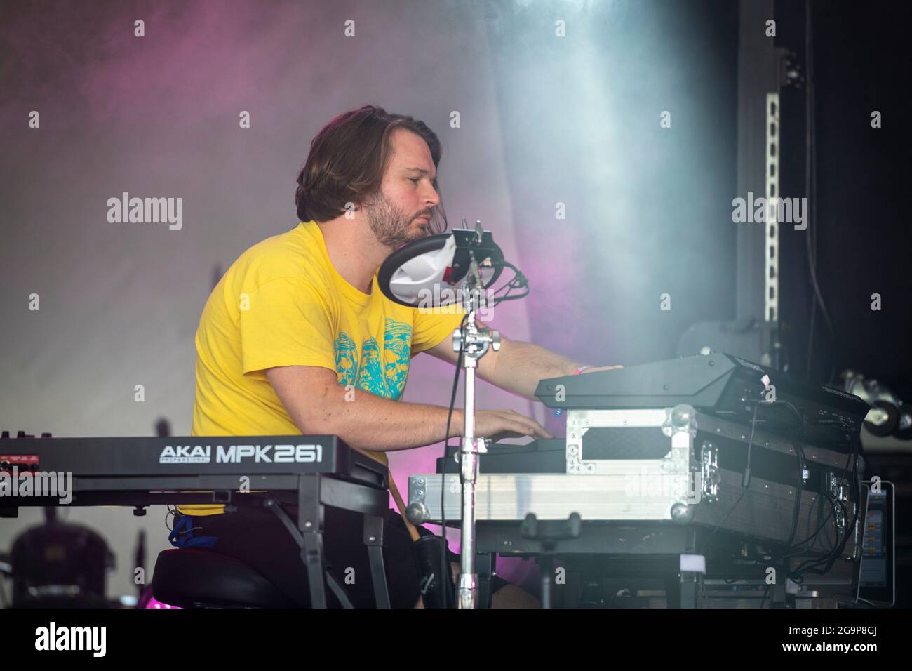 Peter Sené  playing keyboards with Everything Everything at Standon Calling music festival 2021 Hertfordshire UK Stock Photo