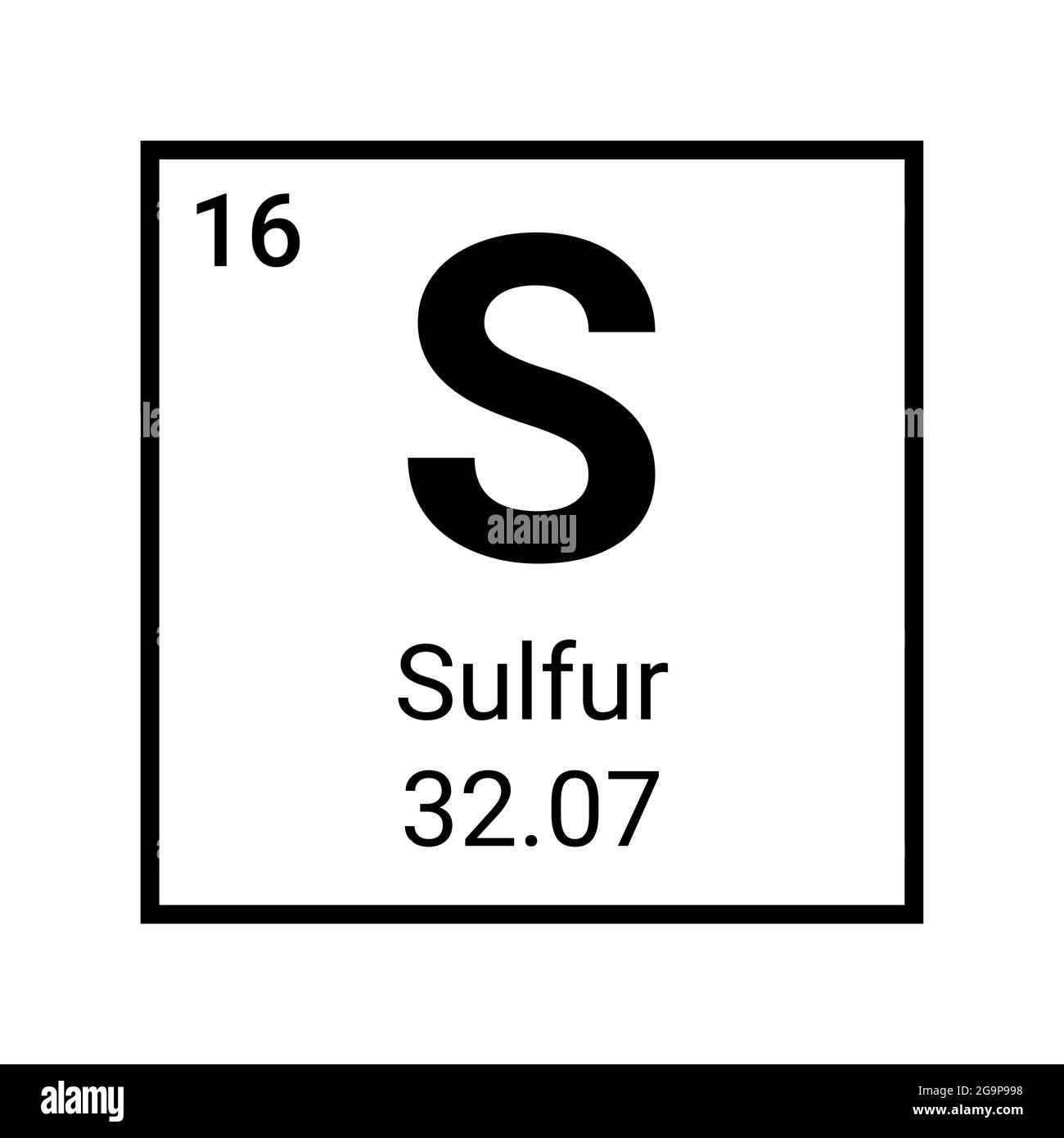 Sulfur atom element periodic table icon. Vector sulfur symbol chemistry Stock Vector