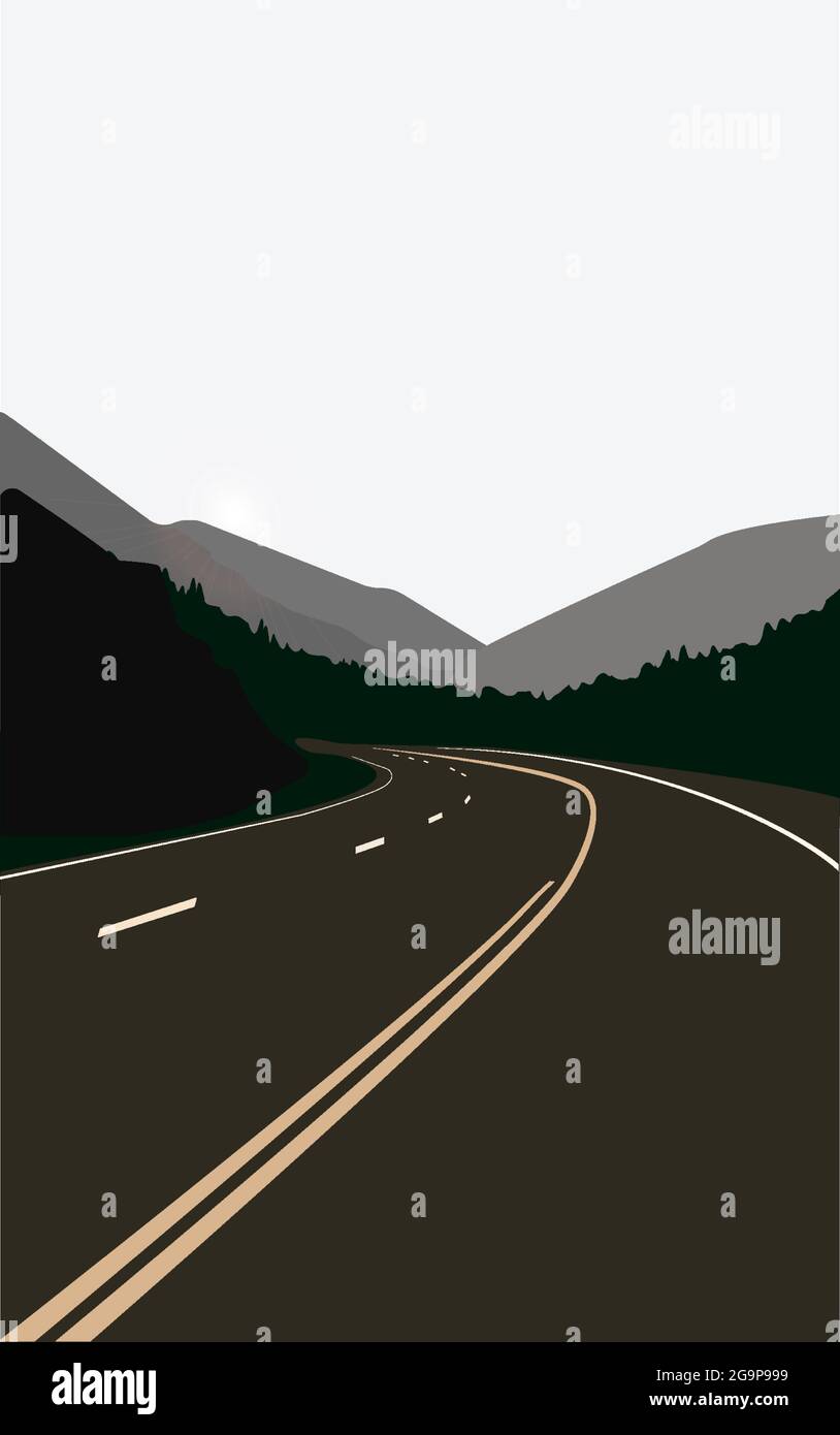 Empty Road, Green Surrounding Mountain Road  Stock Vector