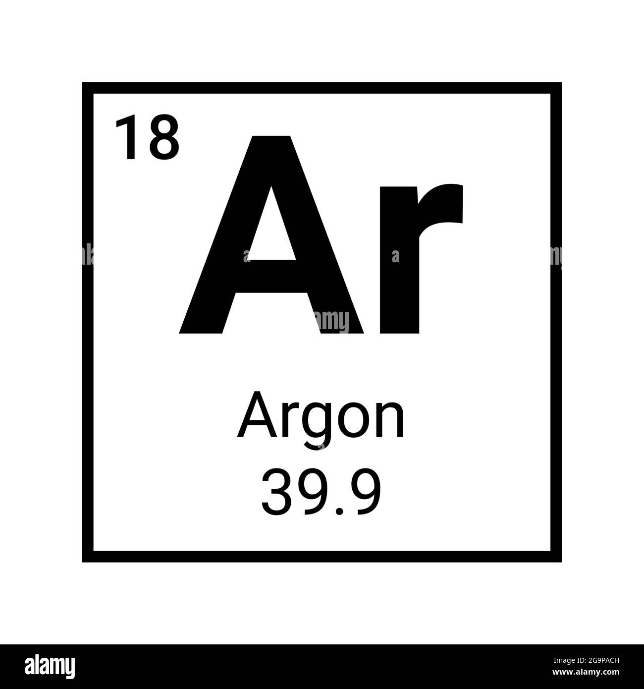 Argon periodic table element symbol. Chemistry argon atom sign Stock Vector