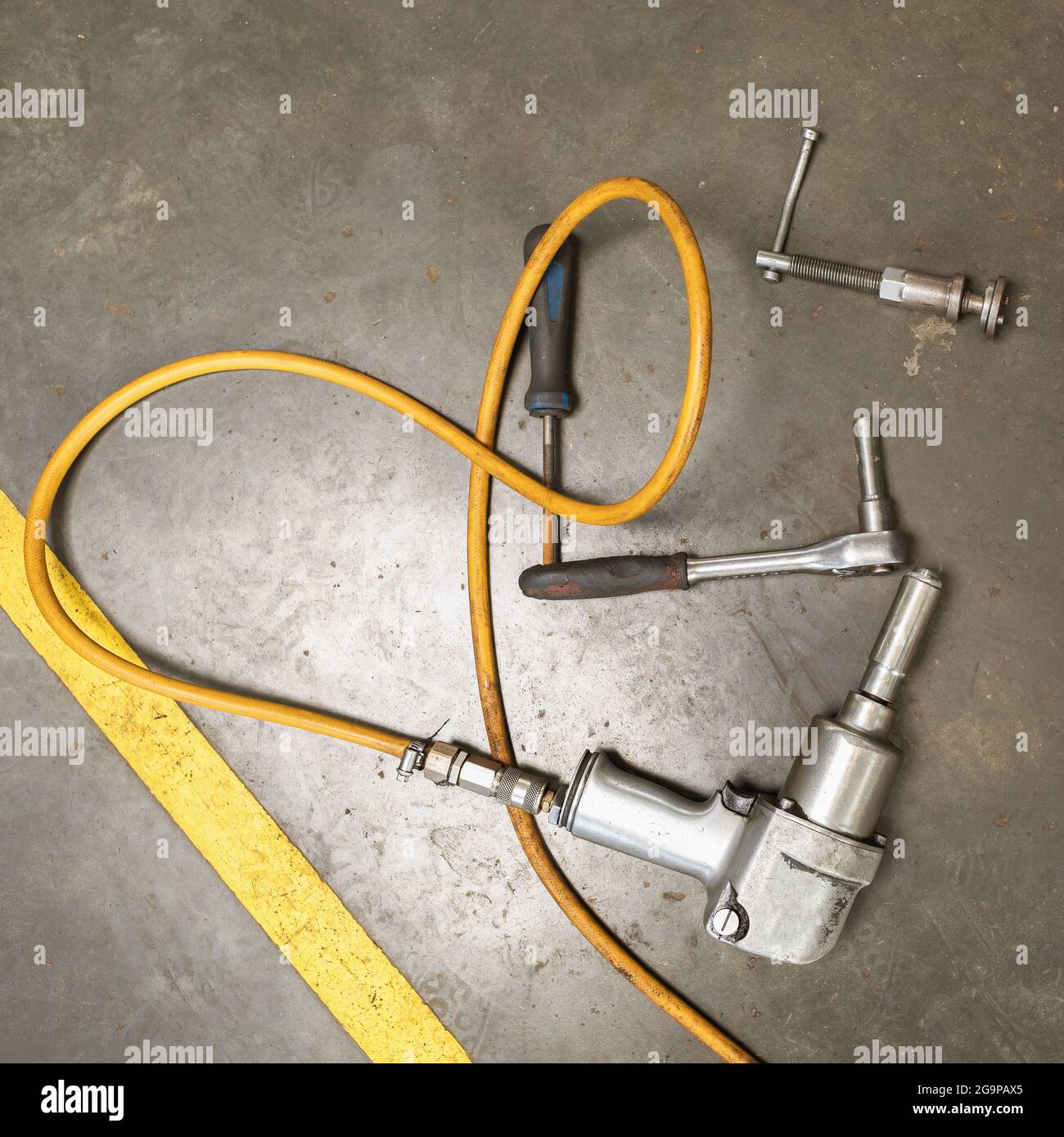 Auto mechanic working tools, top view Stock Photo