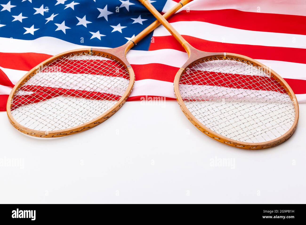 American flag with tennis rackets. Stock Photo