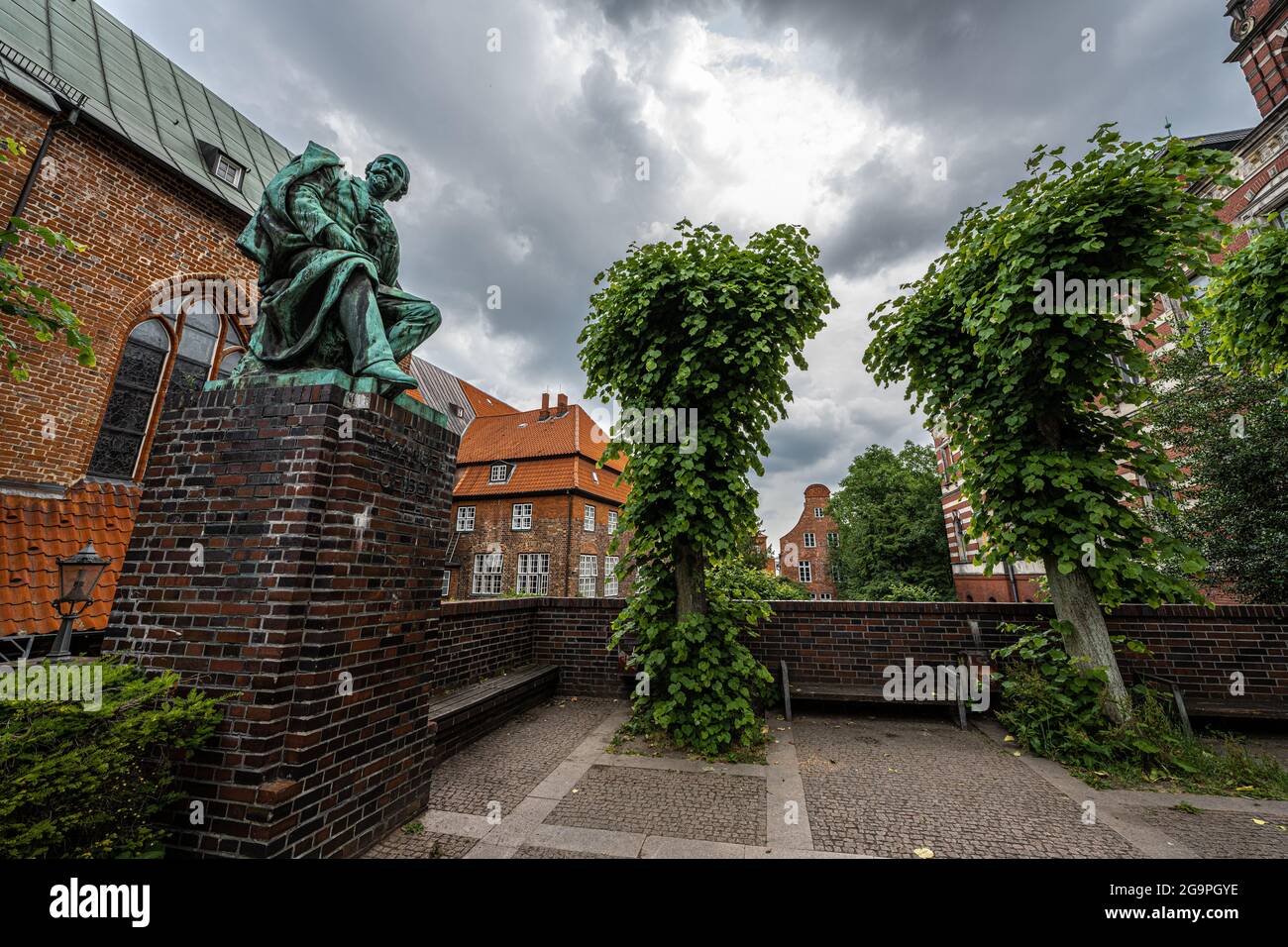 Emanuel Geibel Statue in Lübeck, Germany Stock Photo