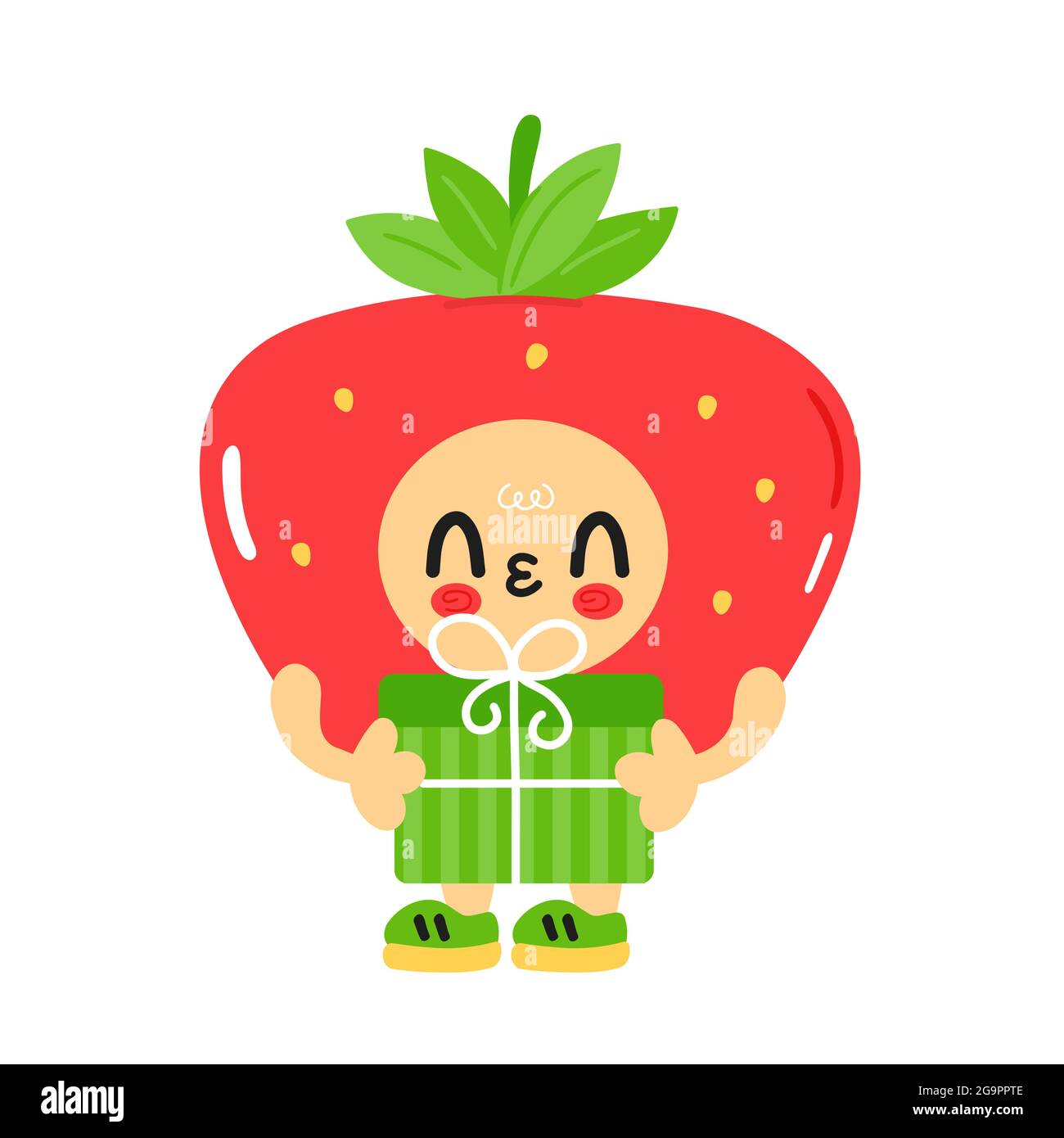 Cute funny strawberry with baby face hold gift. Vector cartoon kawaii  character illustration kids emoji icon. Isolated on white background.  Strawberry child poster, card cartoon character concept Stock Vector Image  & Art -