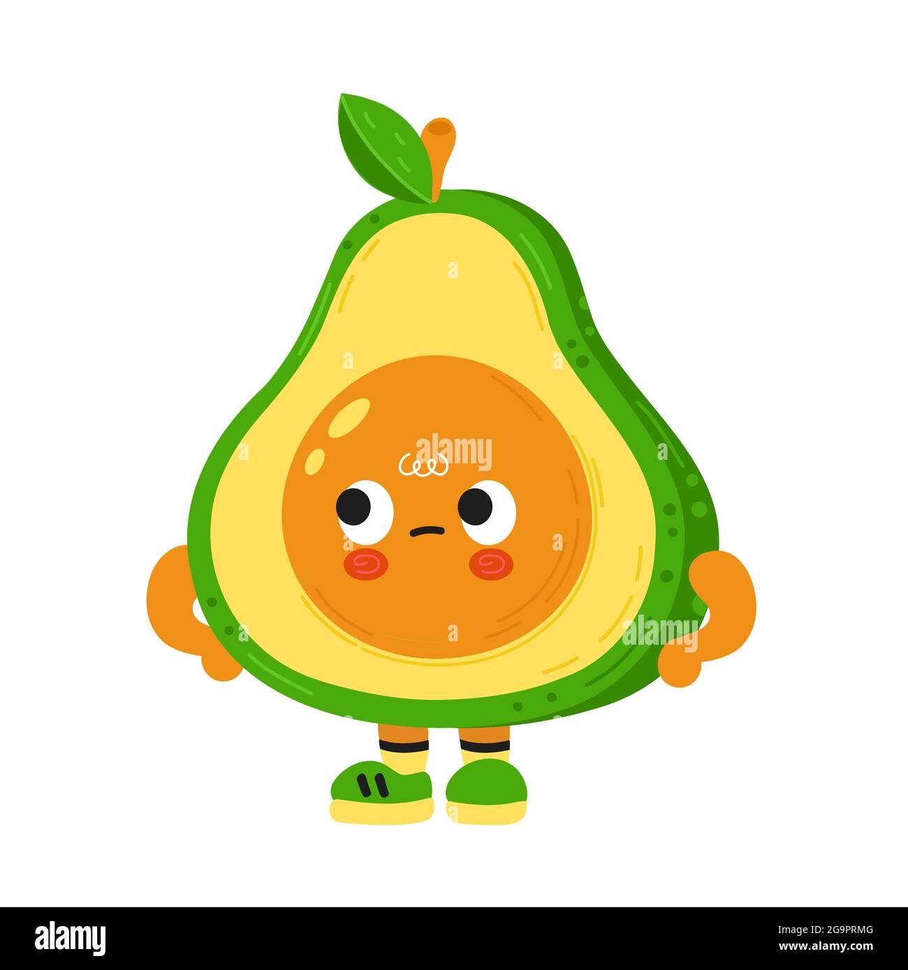 Cute funny sad irritated avocado with baby face. Vector cartoon kawaii character illustration kids emoji icon. Isolated on white background. Avocado child poster, card cartoon character concept Stock Vector