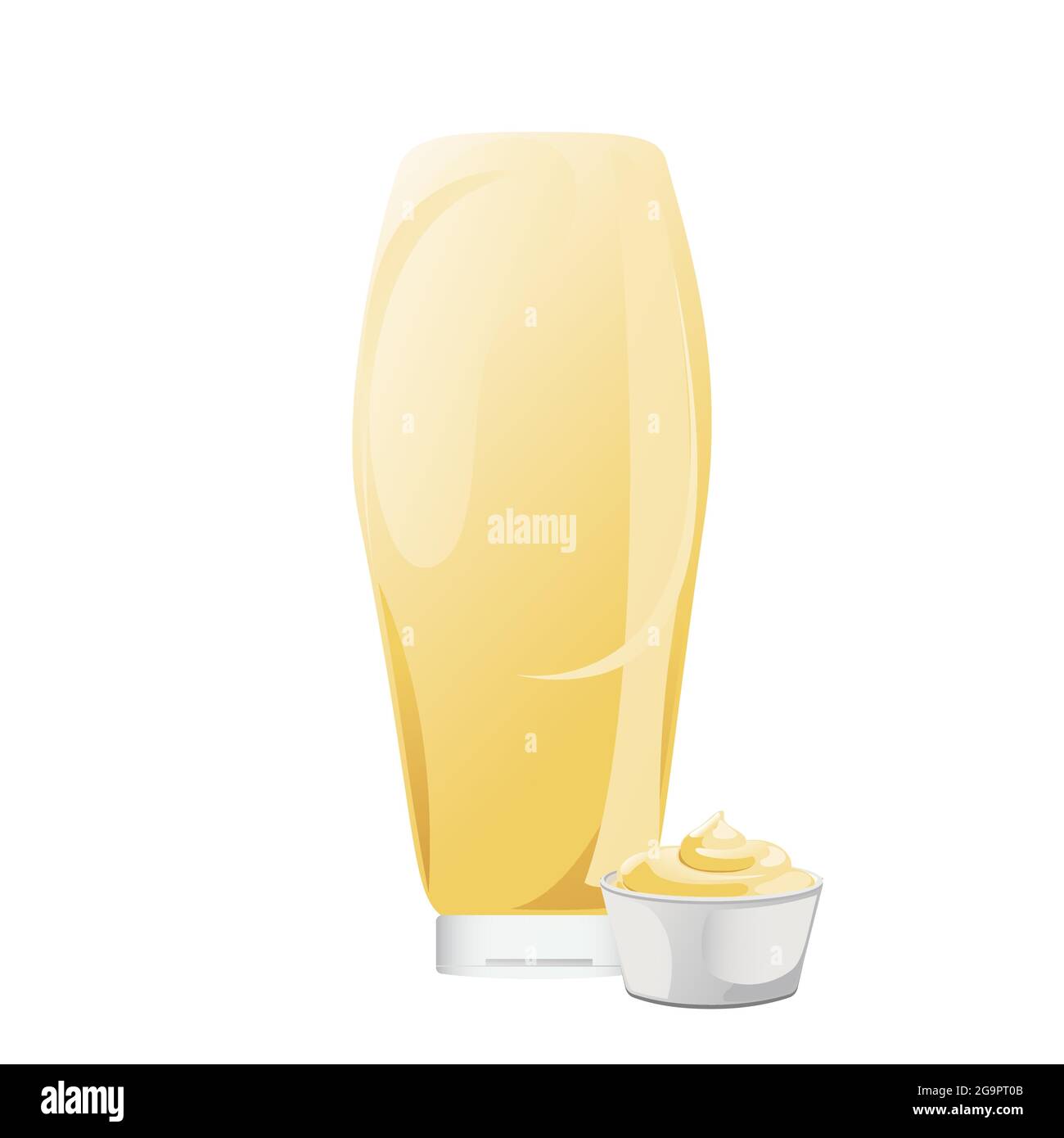 Mayonnaise in glass bottle with ceramic bowl. Jar with white sauce