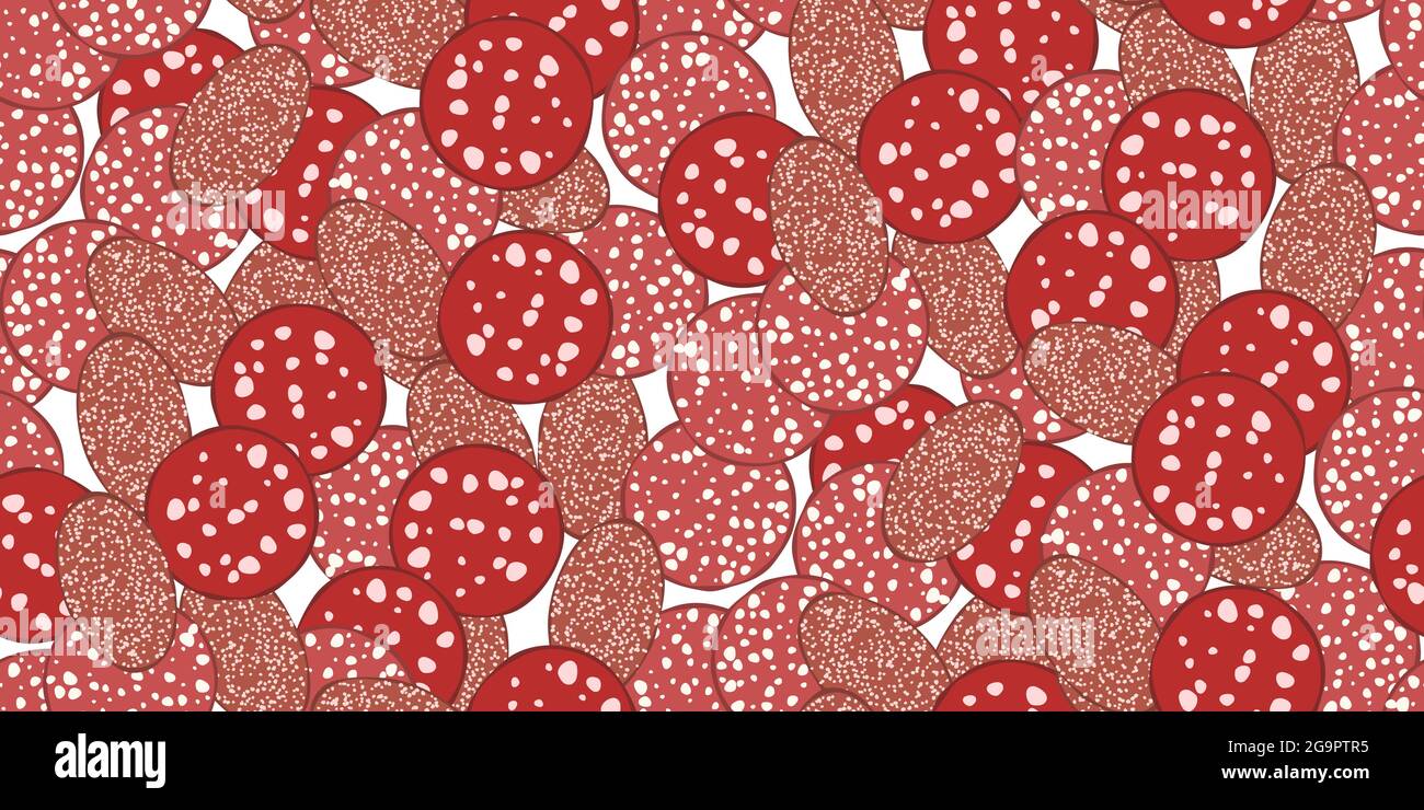Salami Pattern Seamless pattern with slices of various salami sausage on white ...