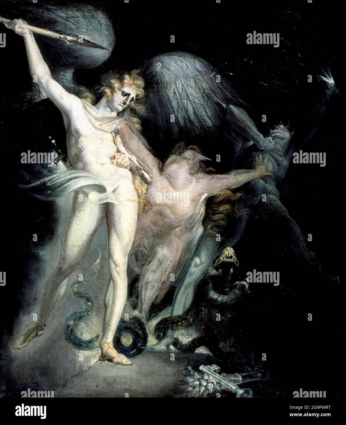 Satan and Death with Sin Intervening by Henry Fuseli (Johann Heinrich Füssli; 1741-1825), oil on canvas, 1799/1800 Stock Photo