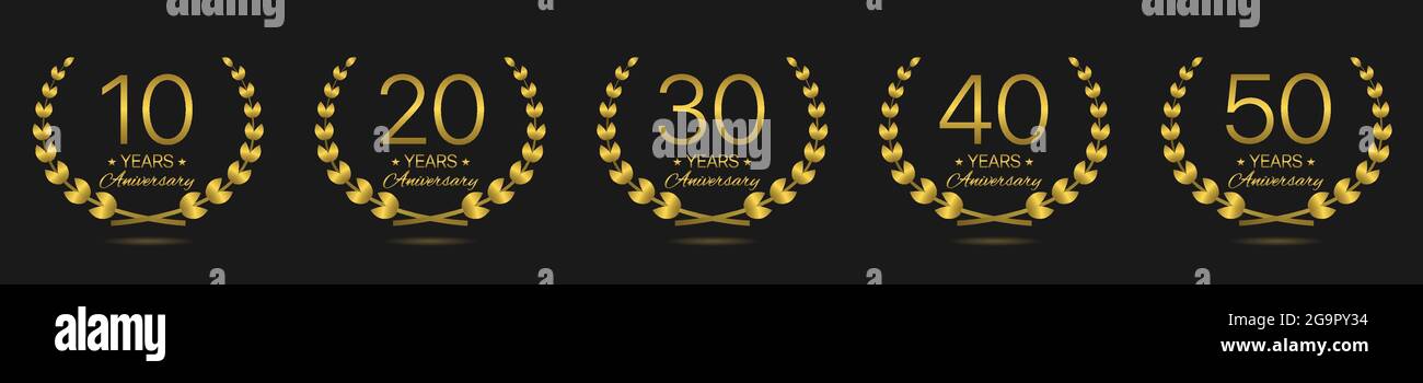 Anniversary Golden laurel wreath label set Vector Stock Vector