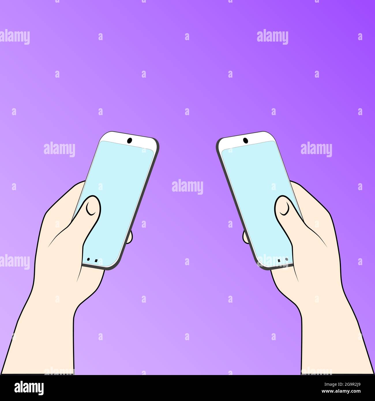 Flat vector hands with phones. Hands holding phones with empty screens ...