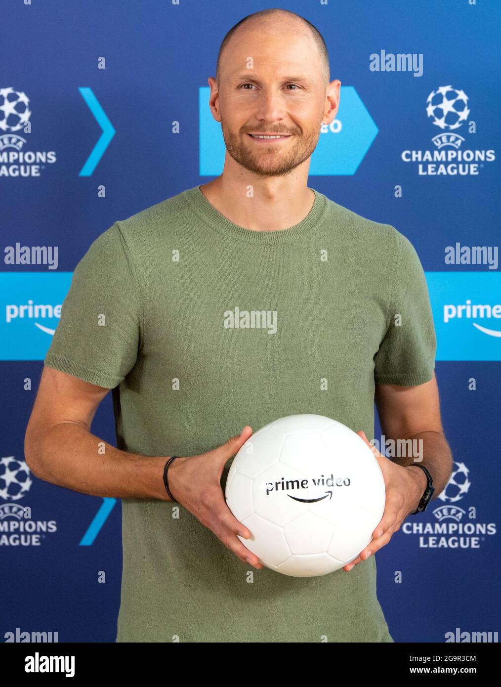 Munich, Germany. 27th July, 2021. Benedikt Höwedes, commentator, takes part in a press conference of Amazon Prime Video