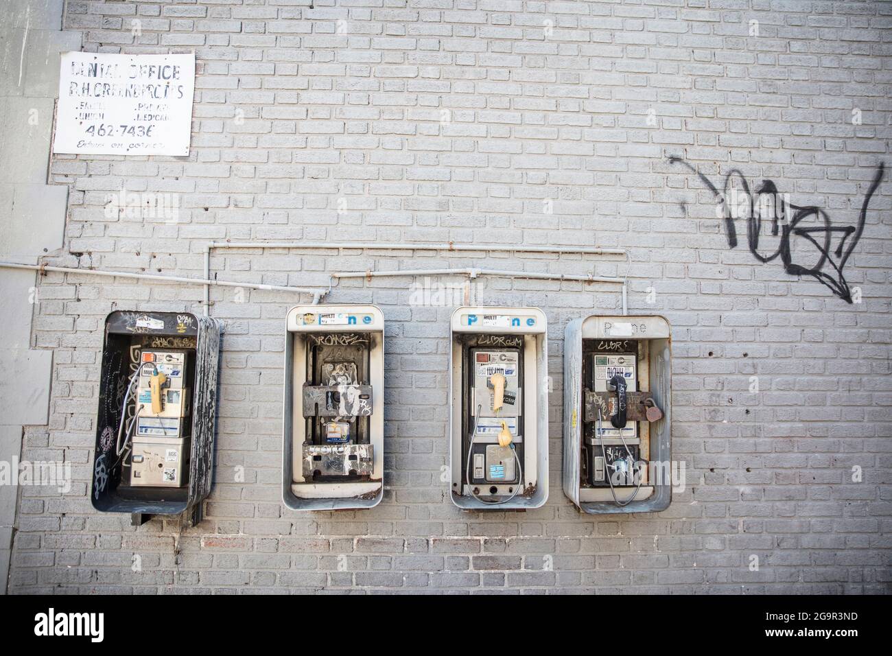 Broken phone booths in New York city Stock Photo Alamy