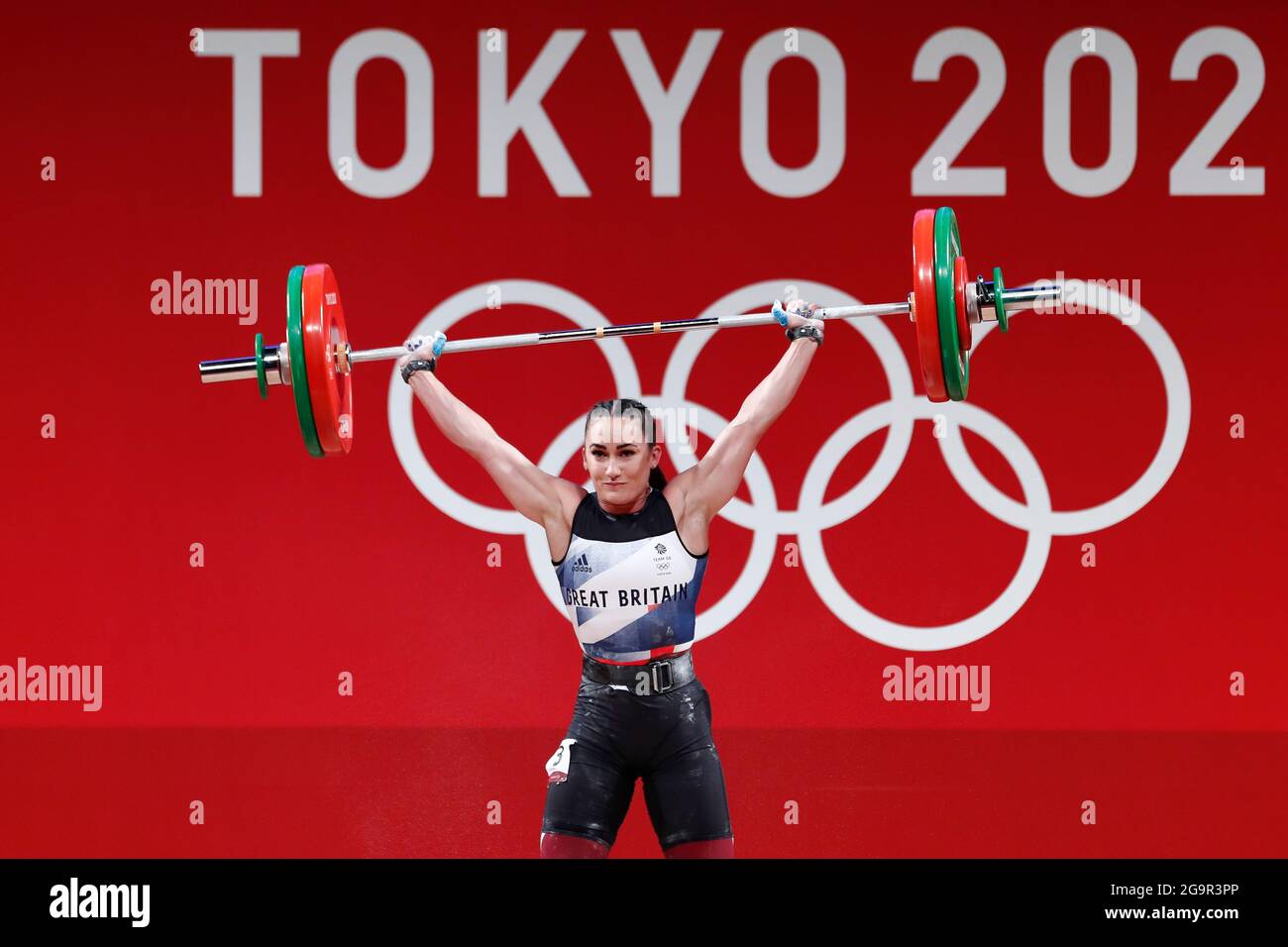 Tokyo, Japan. 27th July, 2021. SARAH DAVIES (GBR) competes in the women's 64kg Group A weightlifting event during the Tokyo 2020 Olympic Games at Tokyo International Forum. (Credit Image: © Rodrigo Reyes Marin/ZUMA Press Wire) Stock Photo