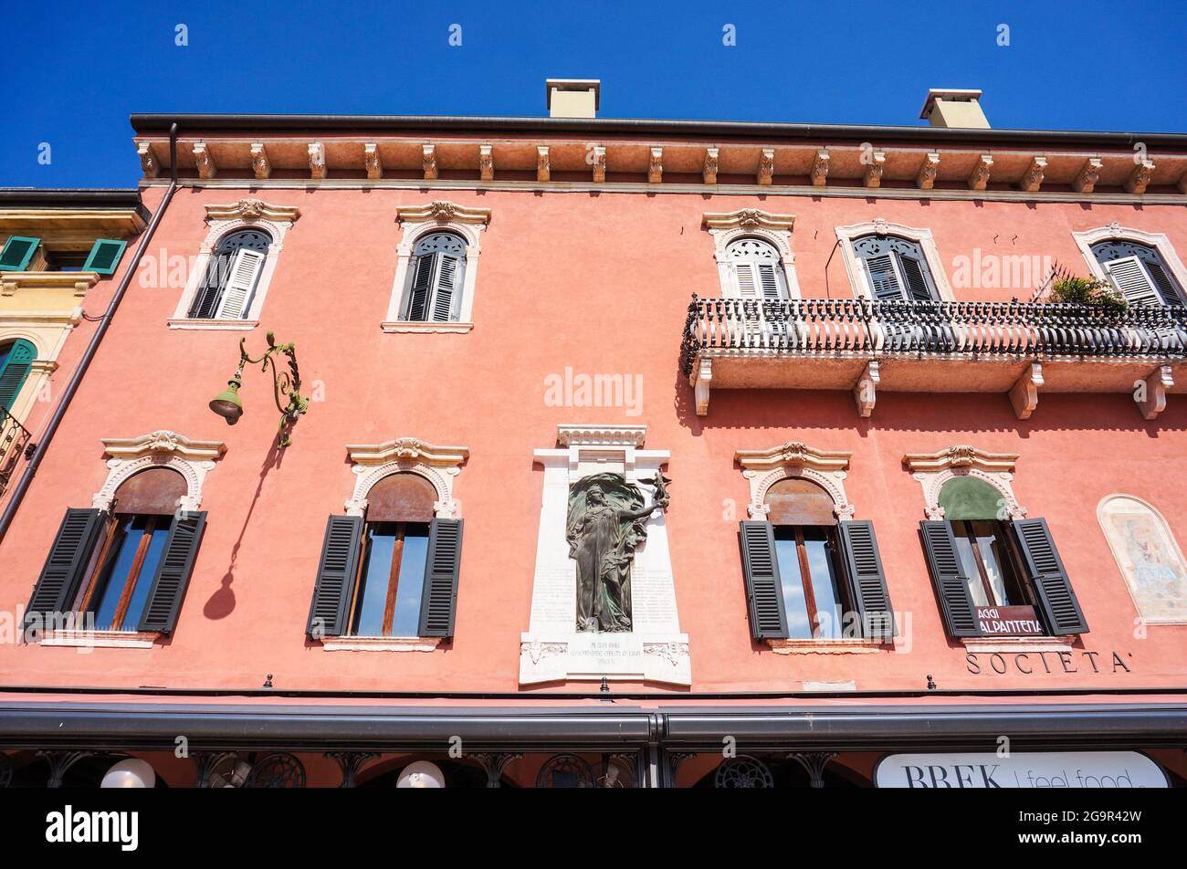 VERONA, ITALY - May 21, 2016: A close up shot of an old building in the ...