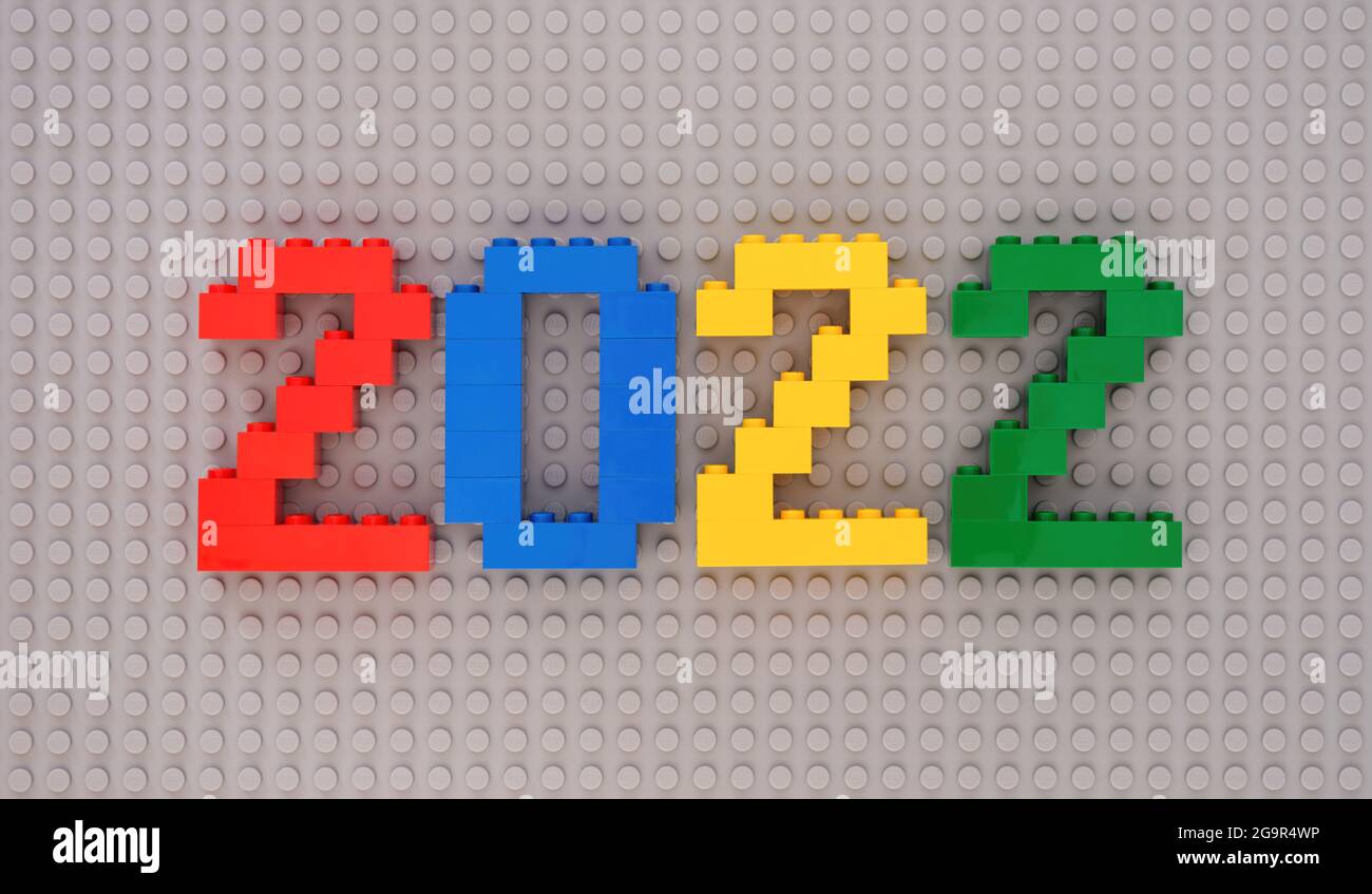 Tambov, Russian Federation - July 22, 2021 Lego numbers 2022 on gray  baseplate background. New Year concept Stock Photo - Alamy