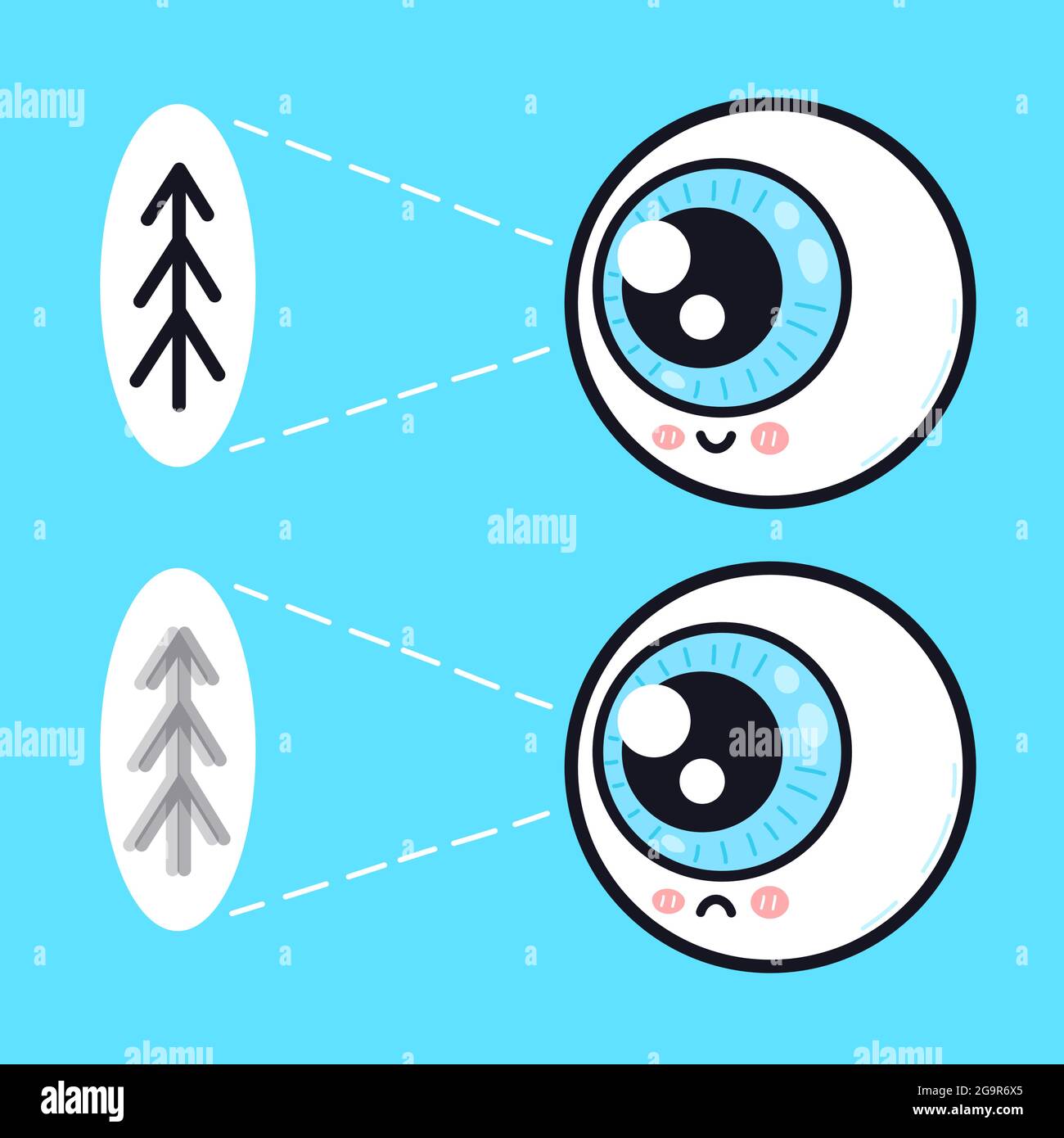 Cute sad and happy human eyeball organ look on tree character. Vector ...
