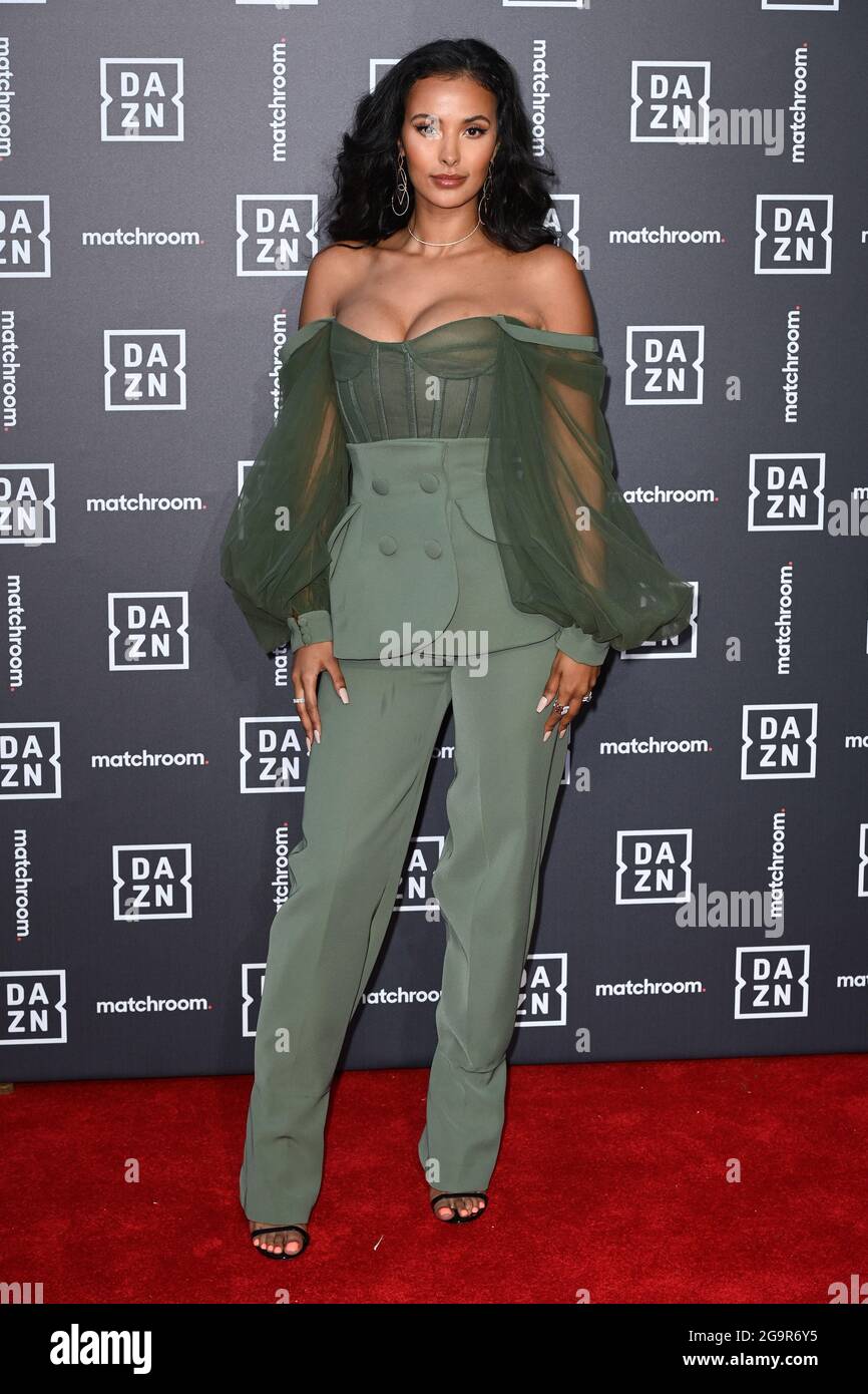 London, UK. 27 July 2021. Maya Jama arriving at the Dazn x Matchroom launch party, at the German Gymnasium in London. Picture date: Tuesday July 27, 2021. Photo credit should read: Matt Crossick/Empics/Alamy Live News Stock Photo