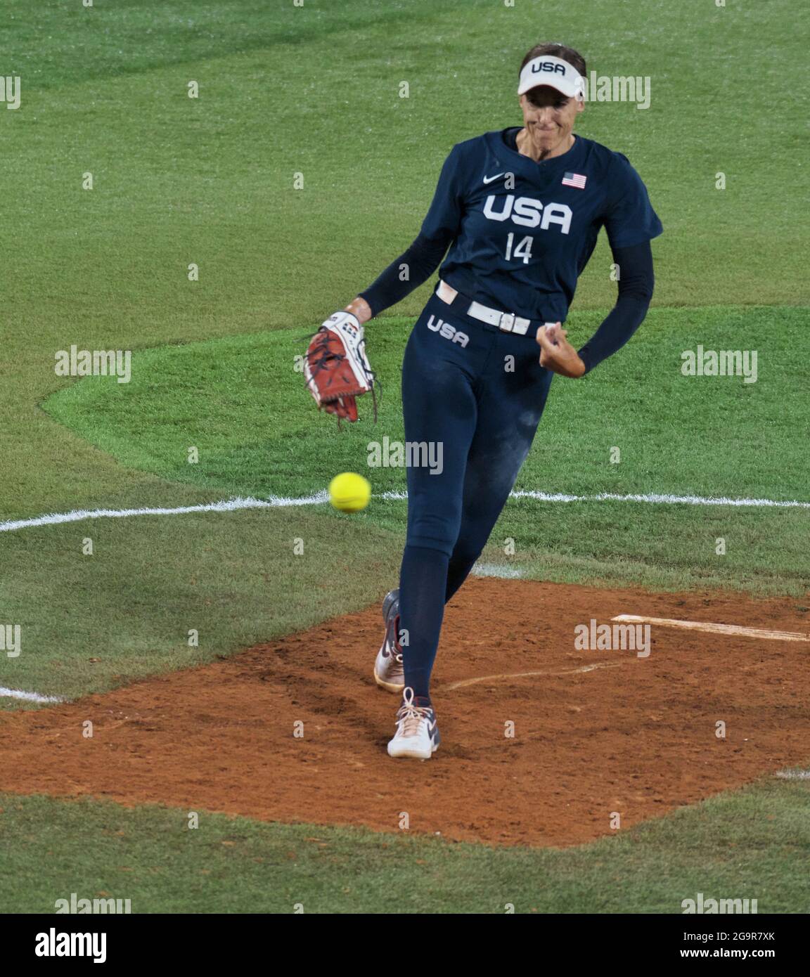 Tokyo Japan 27th July 21 Usa S Pitcher Monica Abbott Hurls The Ball In The Final During The Tokyo Olympics Softball At Yokohama Stadium In Yokohama Kanagawa Prefecture Japan On Tuesday July 27 21