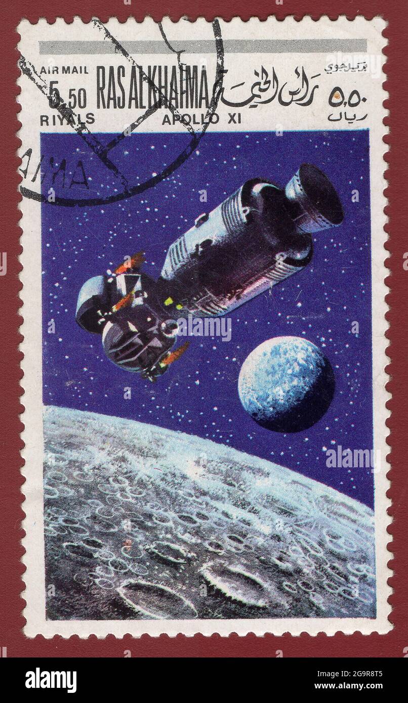 RAS AL HAIMA - CIRCA 1969: The Apollo 11 mission landed the first humans on the moon, circa 1969. Stock Photo