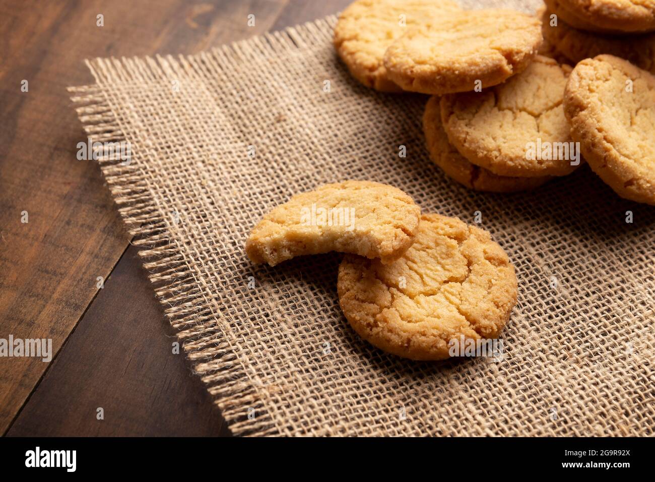Homemade crunchy cookies on wooden rustic table Stock Photo