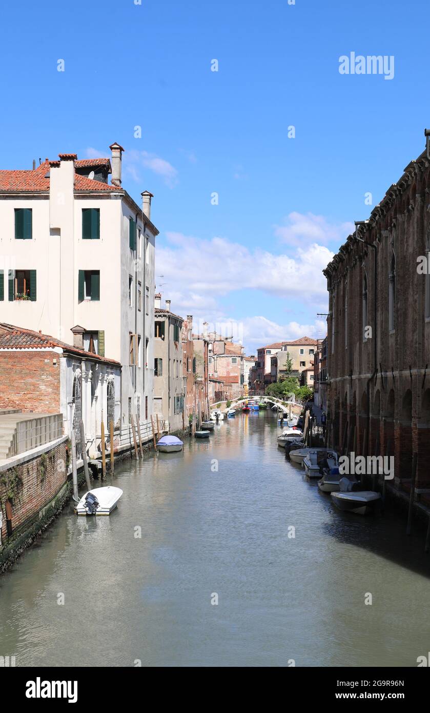 view of Venice in Italy and the waterway with some boats Stock Photo